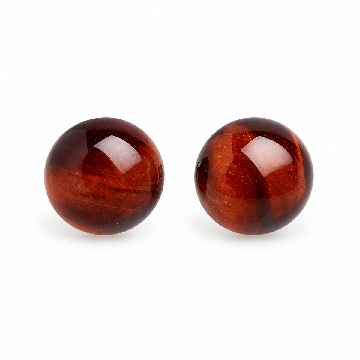KIZIMA dark cognac Baltic amber hemisphere stud earring pair with natural reddish-brown striations, white catalog view, SKU 5N0170q1.11.