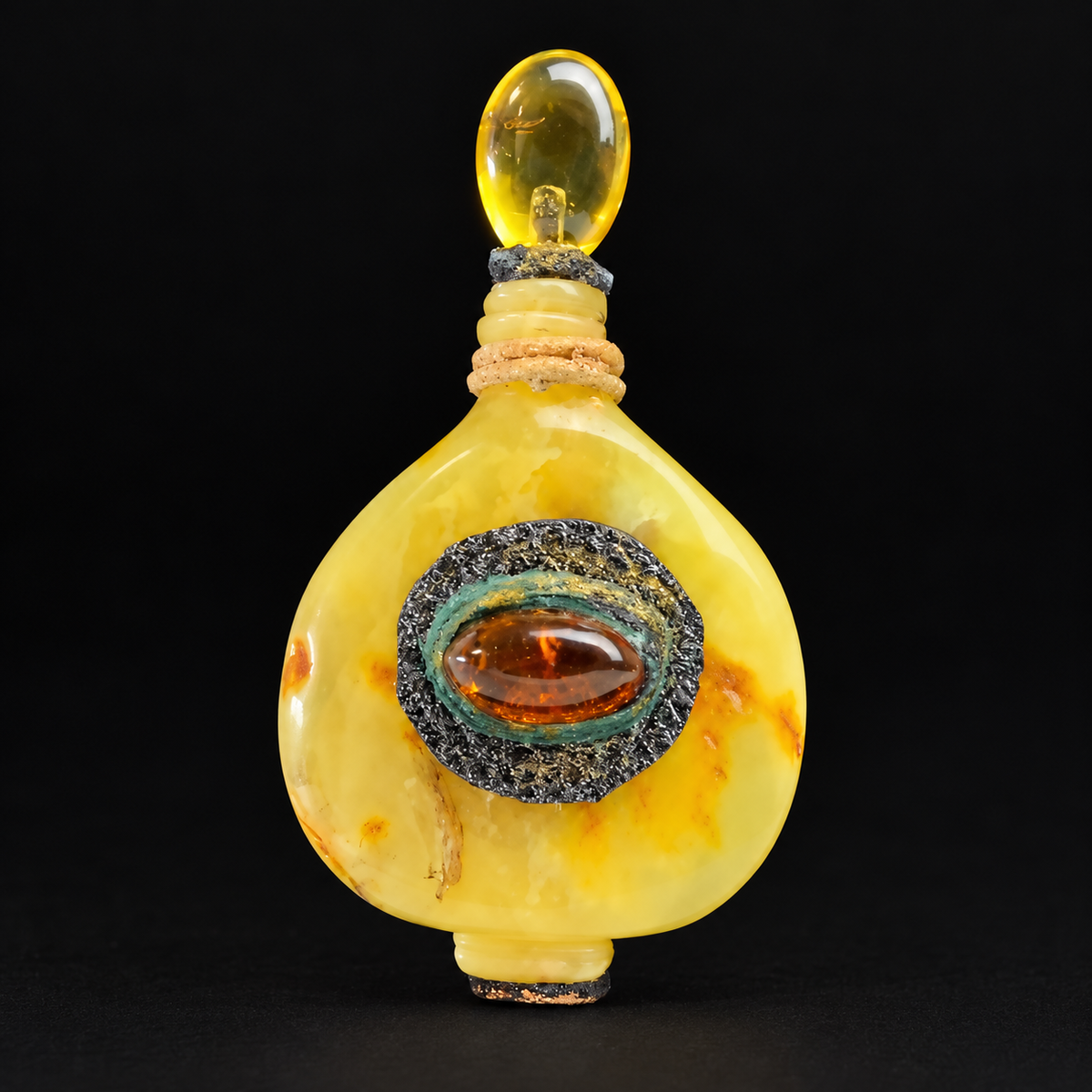 KIZIMA Baltic amber brooch 20E1170q9 on black background