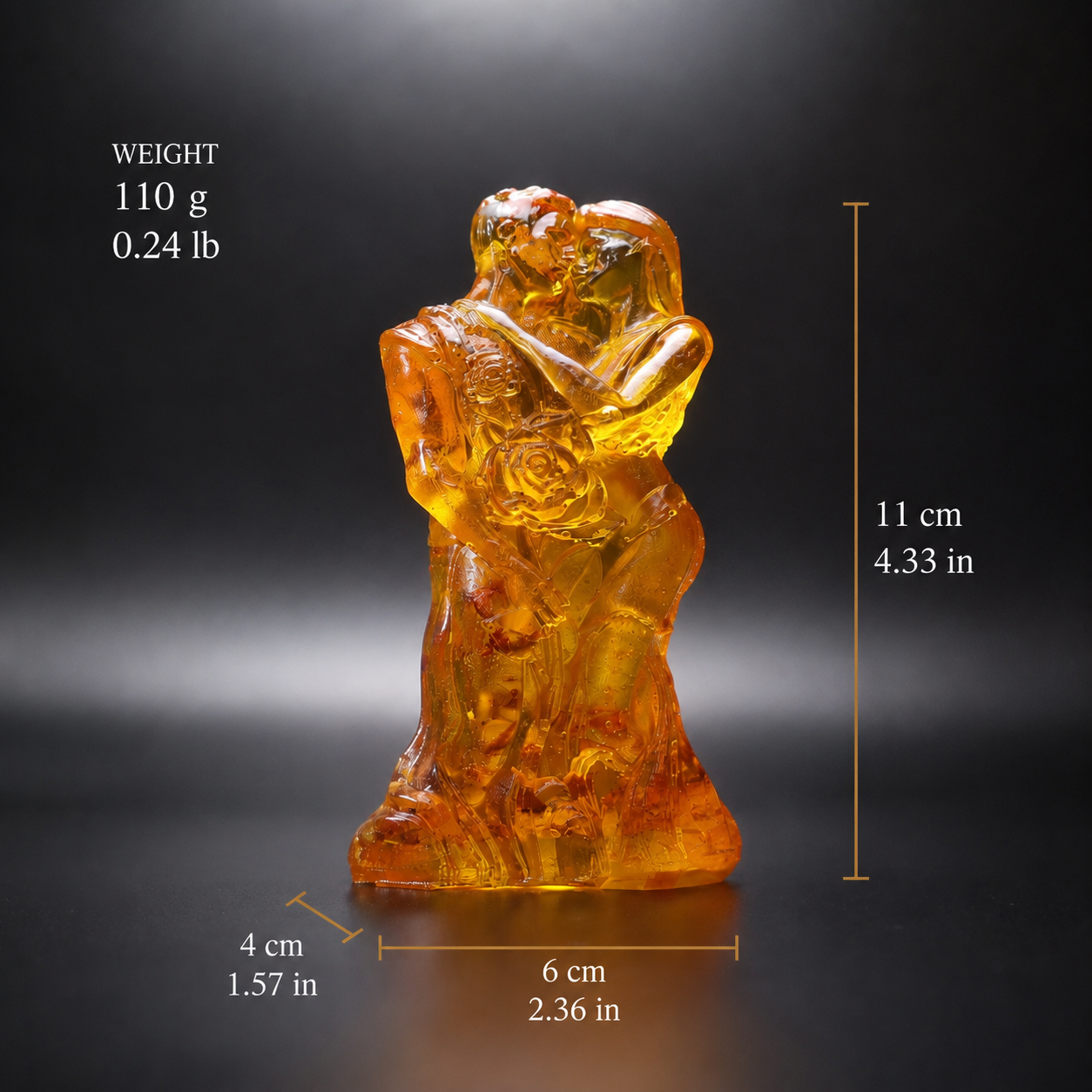 KIZIMA Baltic amber bride and groom wedding sculpture close-up, one of a kind amber keepsake