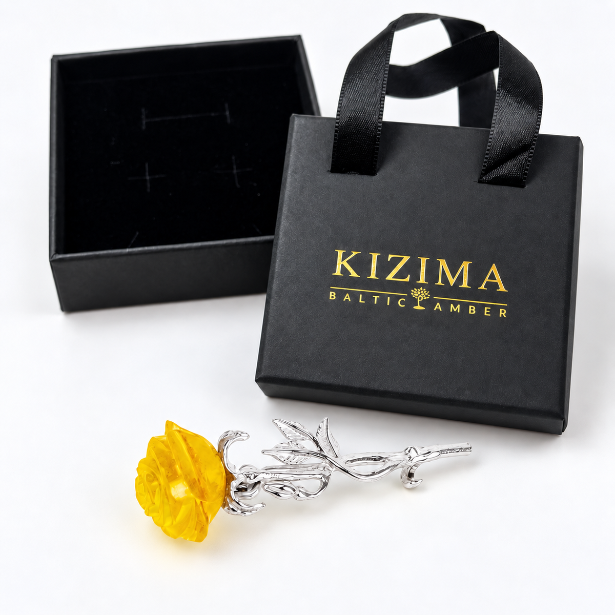 KIZIMA amber rose brooch 20G0250q4 with KIZIMA gift packaging