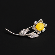 KIZIMA Baltic amber brooch 20G0125q3-1 on black studio background.