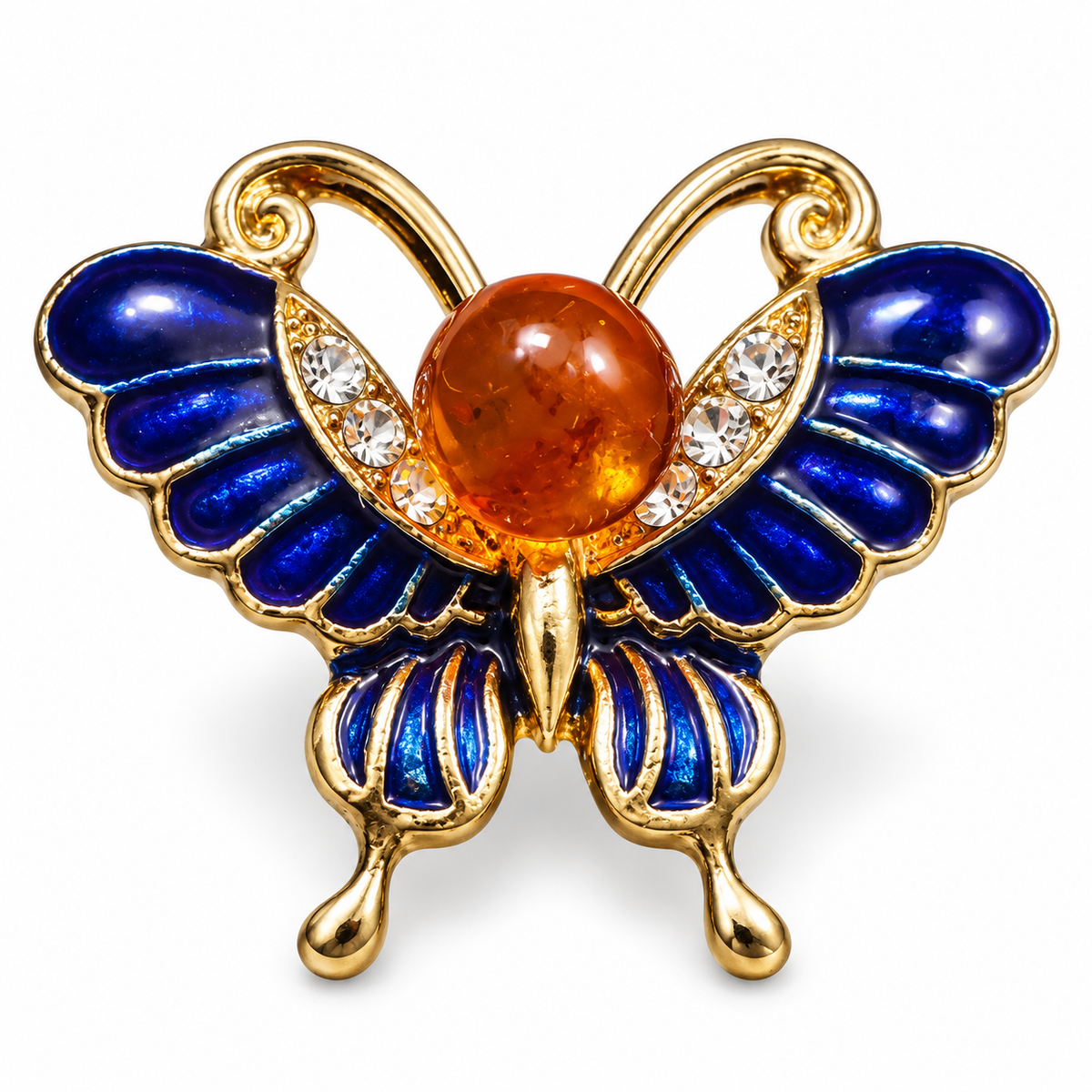 KIZIMA Blue butterfly brooch 20-304Q5-3-3-2 — white studio background
