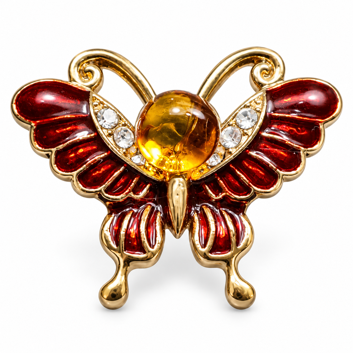 KIZIMA Red butterfly brooch 20-302Q5-3-3-2 — white studio background