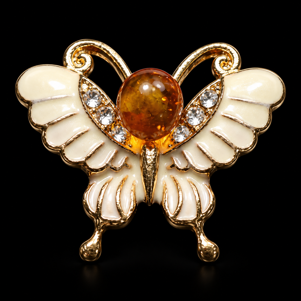 KIZIMA White butterfly brooch 20-303Q5-3-3-2 — black studio background