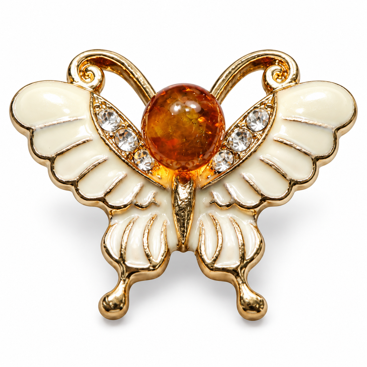 KIZIMA White butterfly brooch 20-303Q5-3-3-2 — white studio background