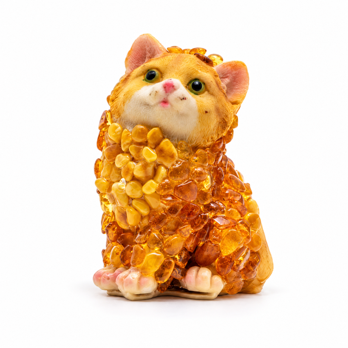 Natural Baltic Amber sitting cat figurine by KIZIMA®, white background — handmade cat lover gift