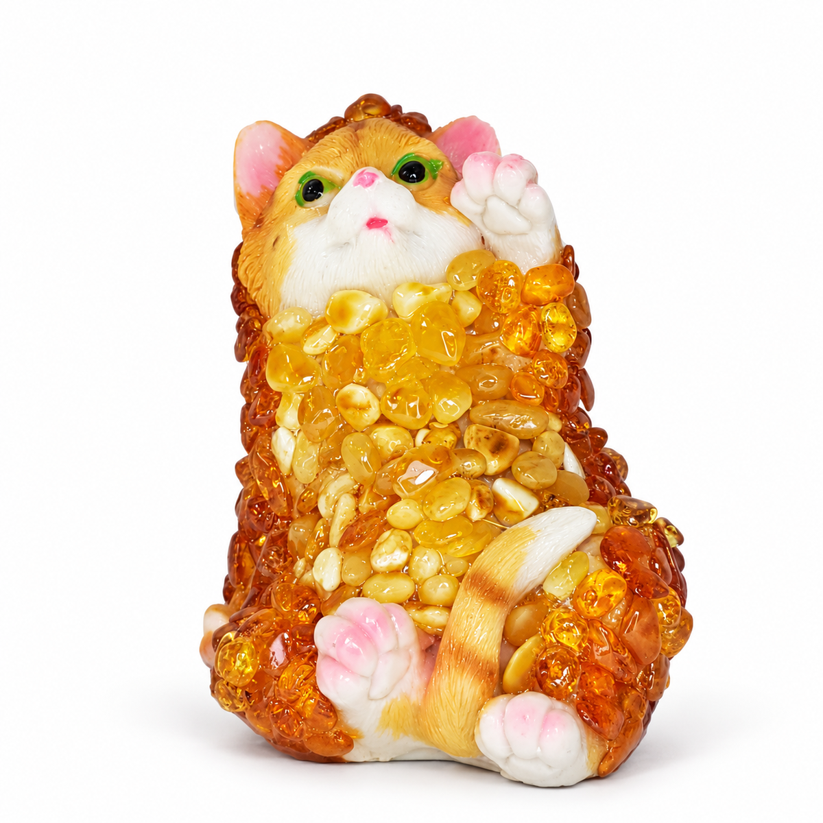 Natural Baltic Amber upright cat figurine by KIZIMA®, white background — handmade cat lover gift