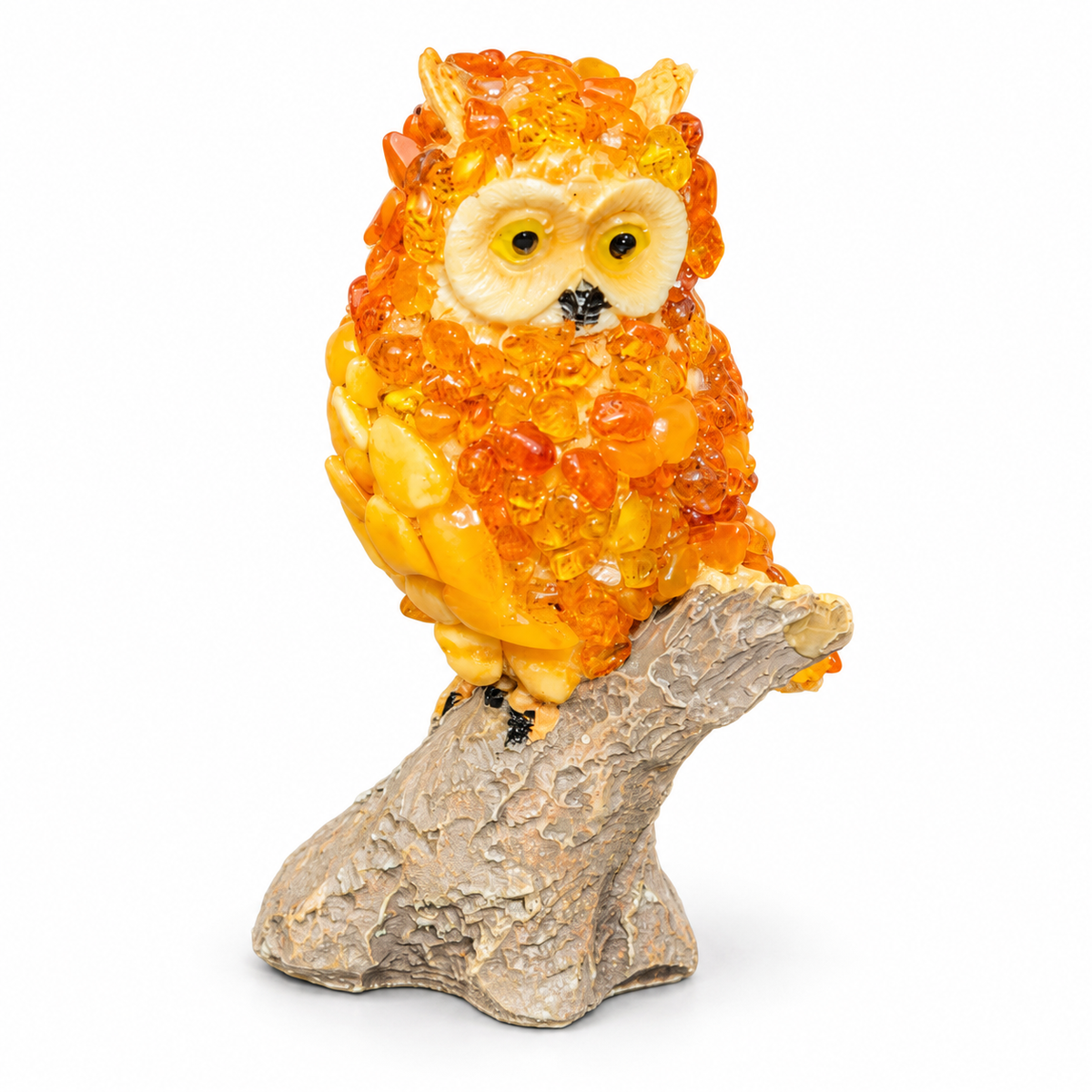 Cream-faced golden-orange OWL24 owl with yellow eyes isolated on a white background