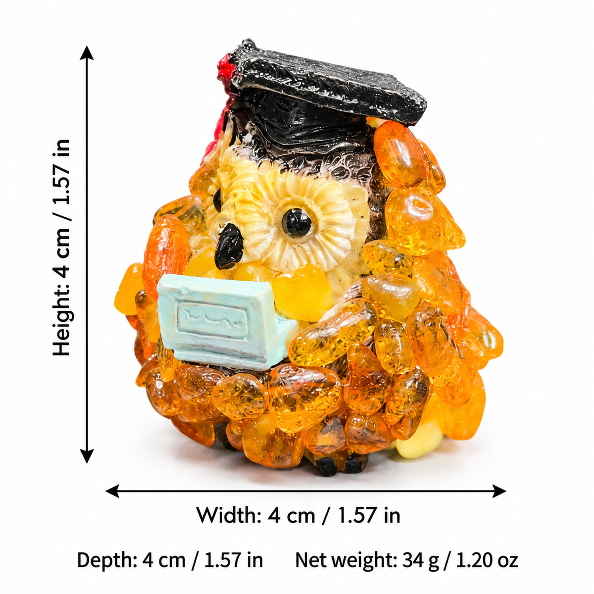 OWL14 figurine dimensions: height, width and depth 4 cm or 1.57 inches; net weight 34 g or 1.20 oz