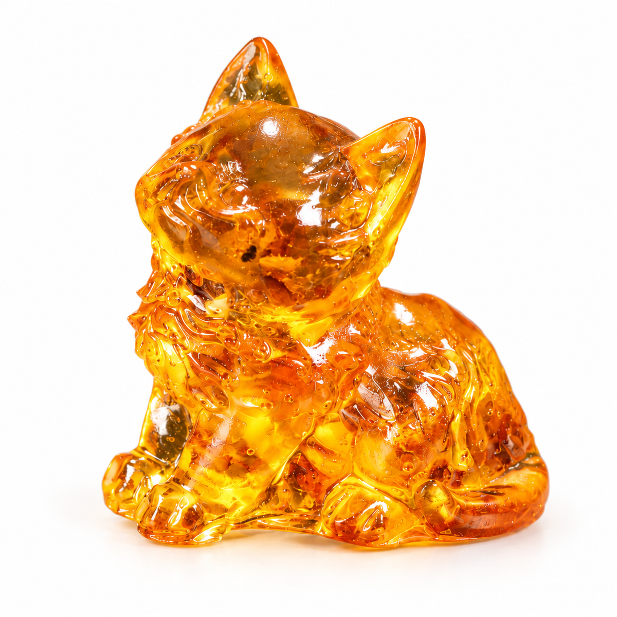 KIZIMA honey amber kitten figurine with pointed ears and curled tail against white