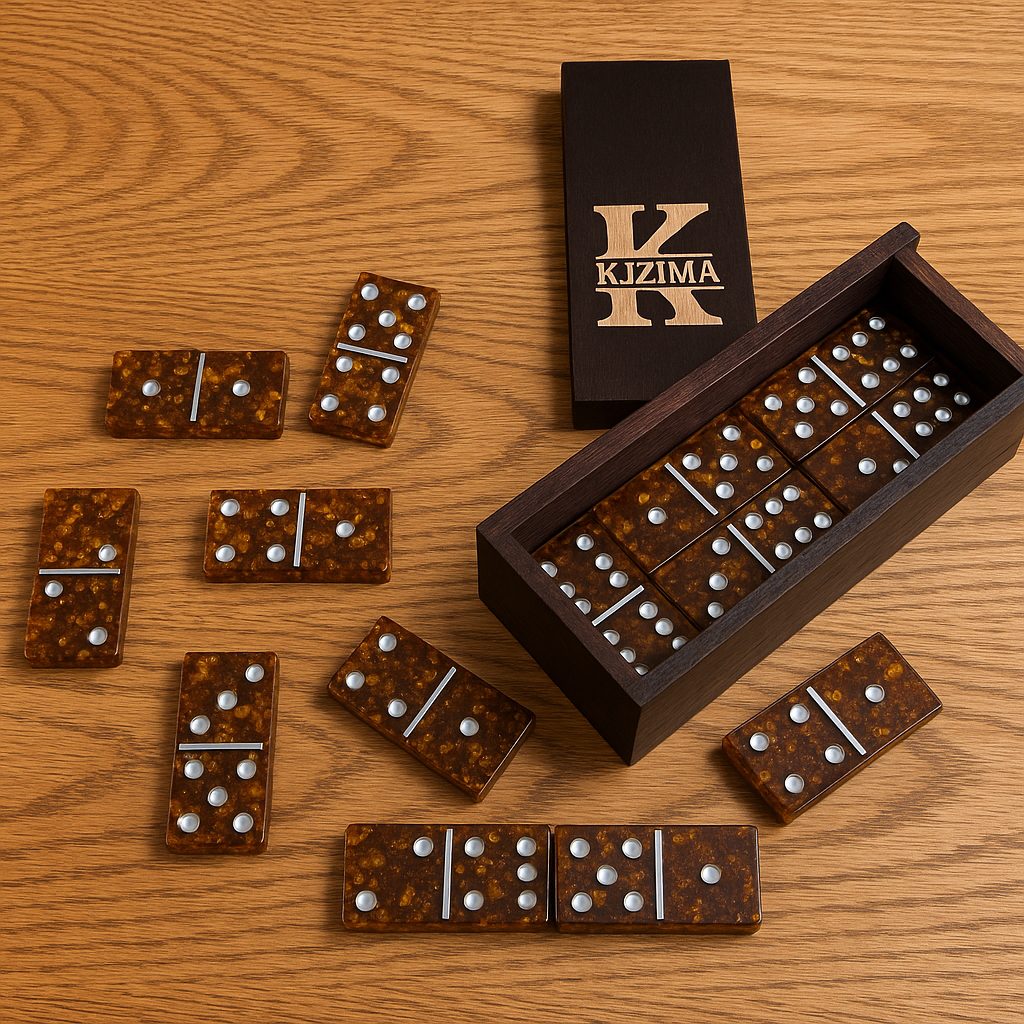 KIZIMA Luxury Baltic Amber Domino Set, Handmade in USA, Double 6 Tiles with Professional Gift Box