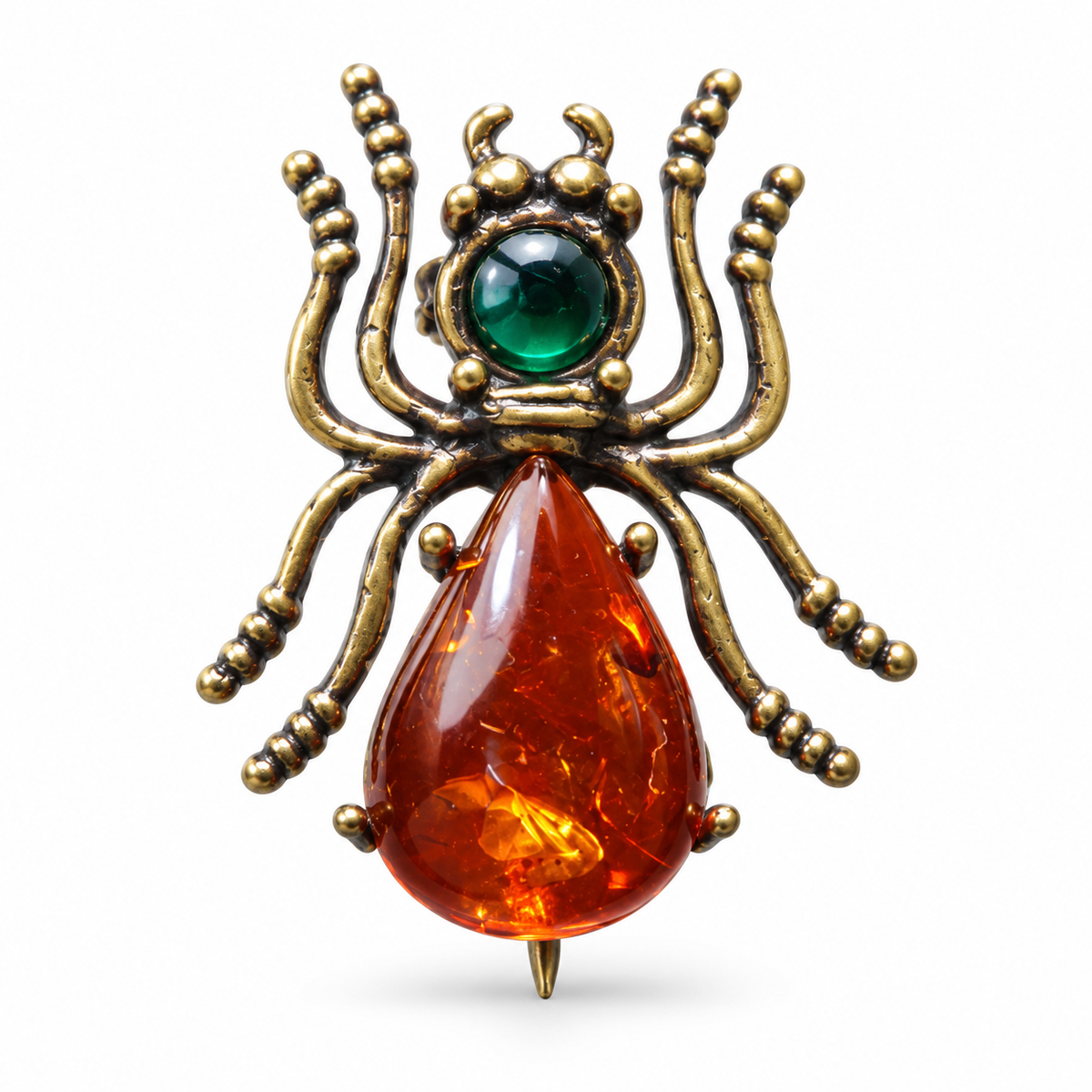KIZIMA Baltic amber spider brooch 20-312Q4-3-2-1 — white studio background