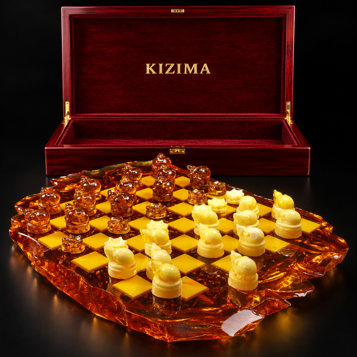 KIZIMA® cats and mice amber checkers in a presentation gift box, Father's Day and Christmas gift, Made in USA