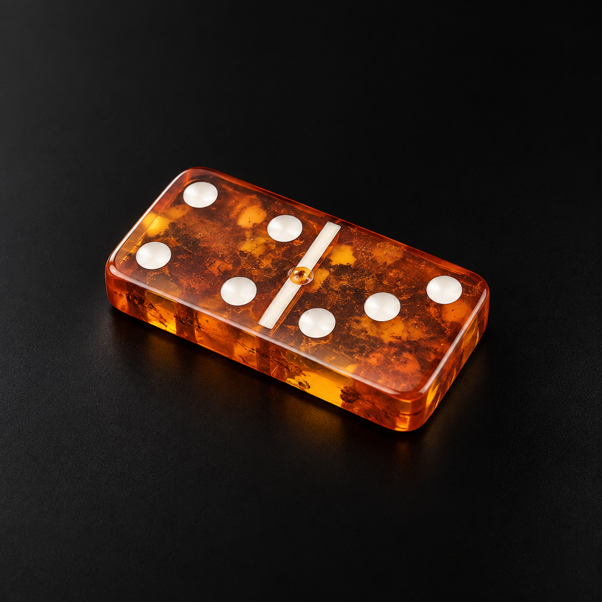 Single cherry Baltic amber domino tile with white pips and polished gloss finish — KIZIMA® handmade in Brooklyn, New York