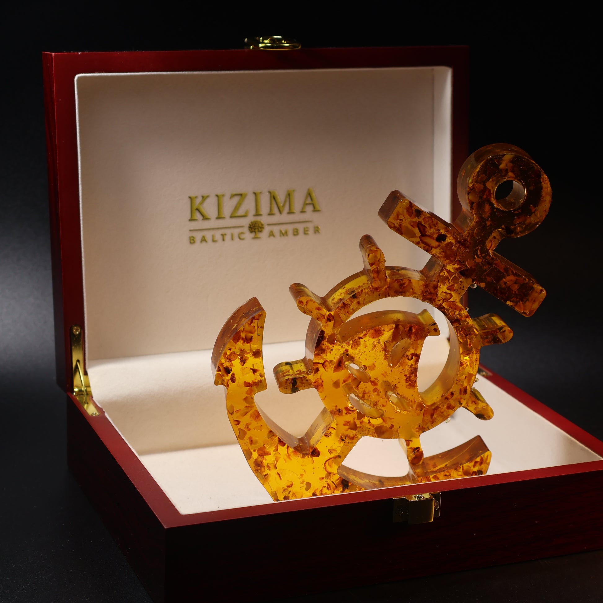 Made in USA genuine natural Baltic amber anchor and ships wheel plaque by KIZIMA