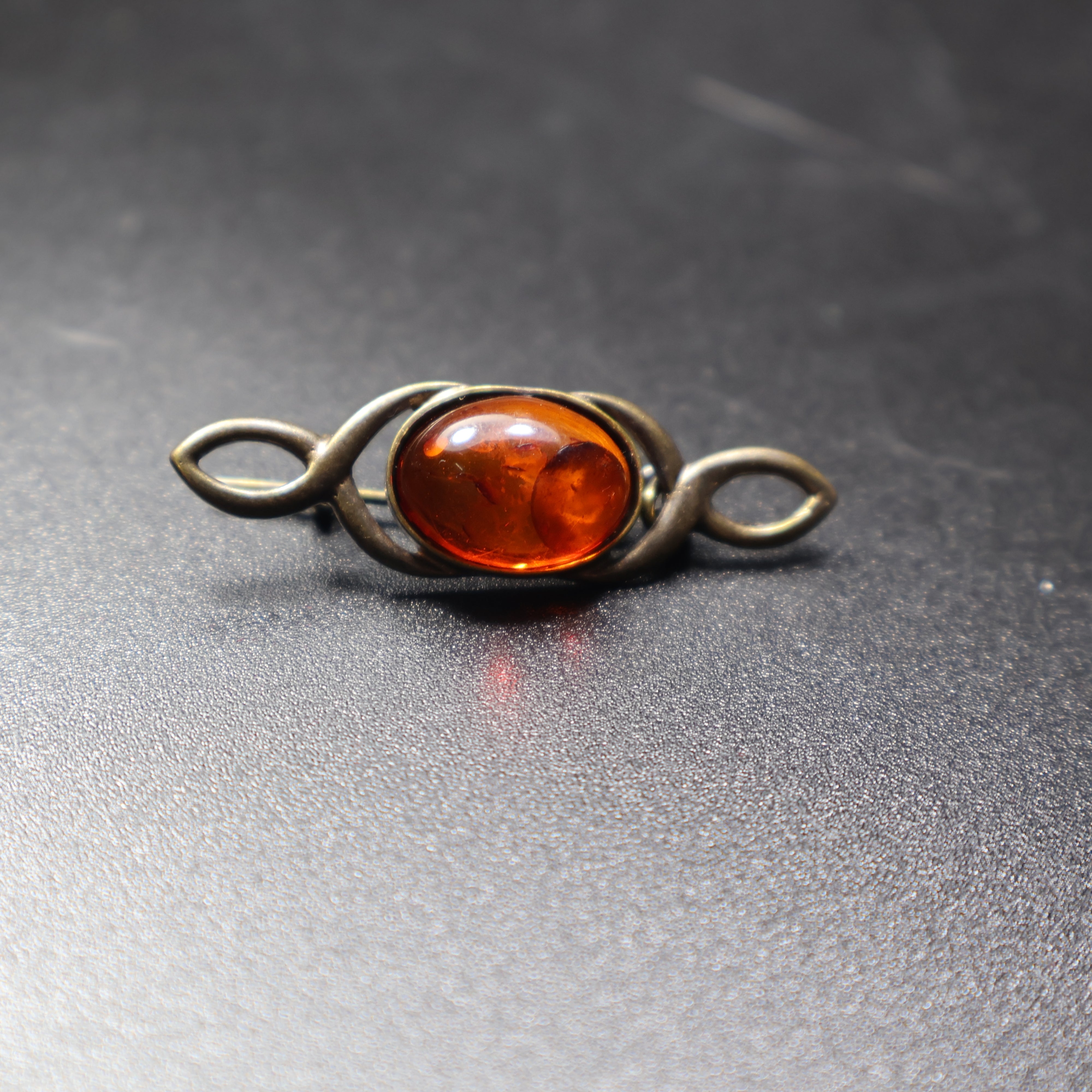 Made in USA genuine natural Baltic amber bar brooch with infinity knot by KIZIMA