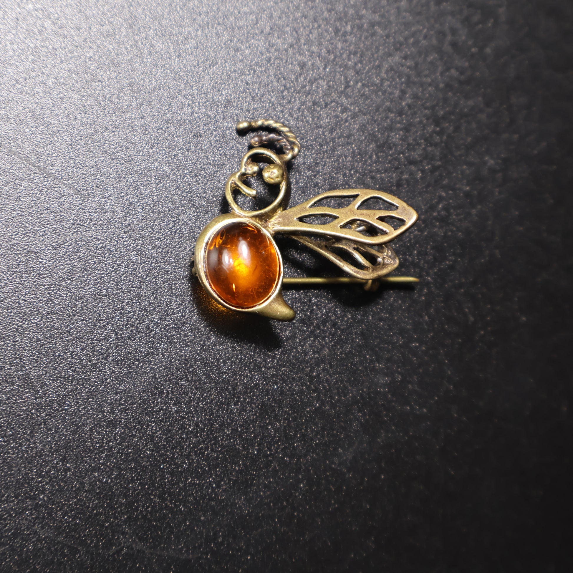 Genuine Baltic amber bee brooch pin back, handcrafted in Brooklyn NY