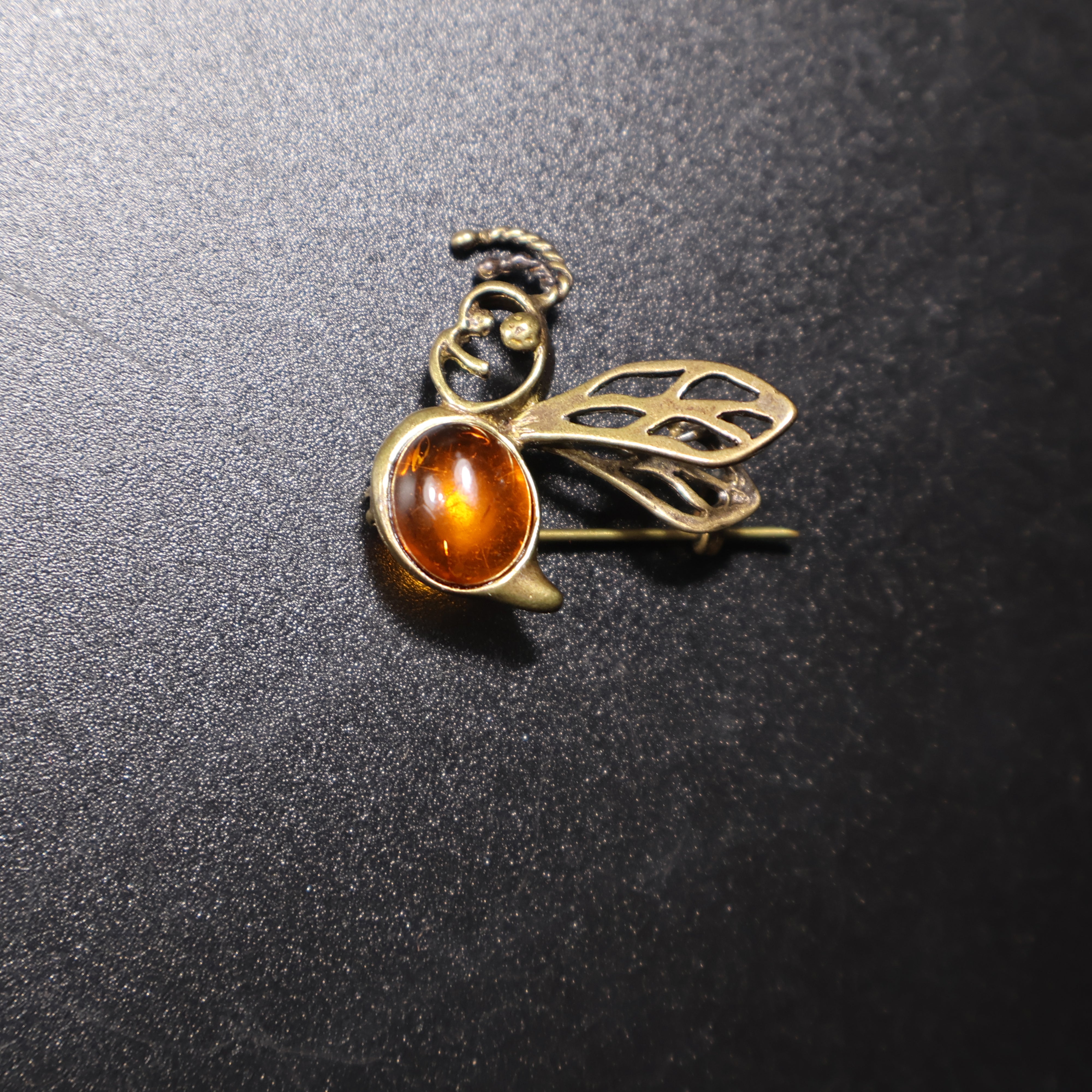 Genuine Baltic amber bee brooch pin back, handcrafted in Brooklyn NY