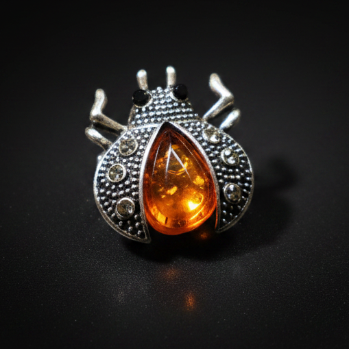 Made in USA genuine natural Baltic amber beetle pin additional view