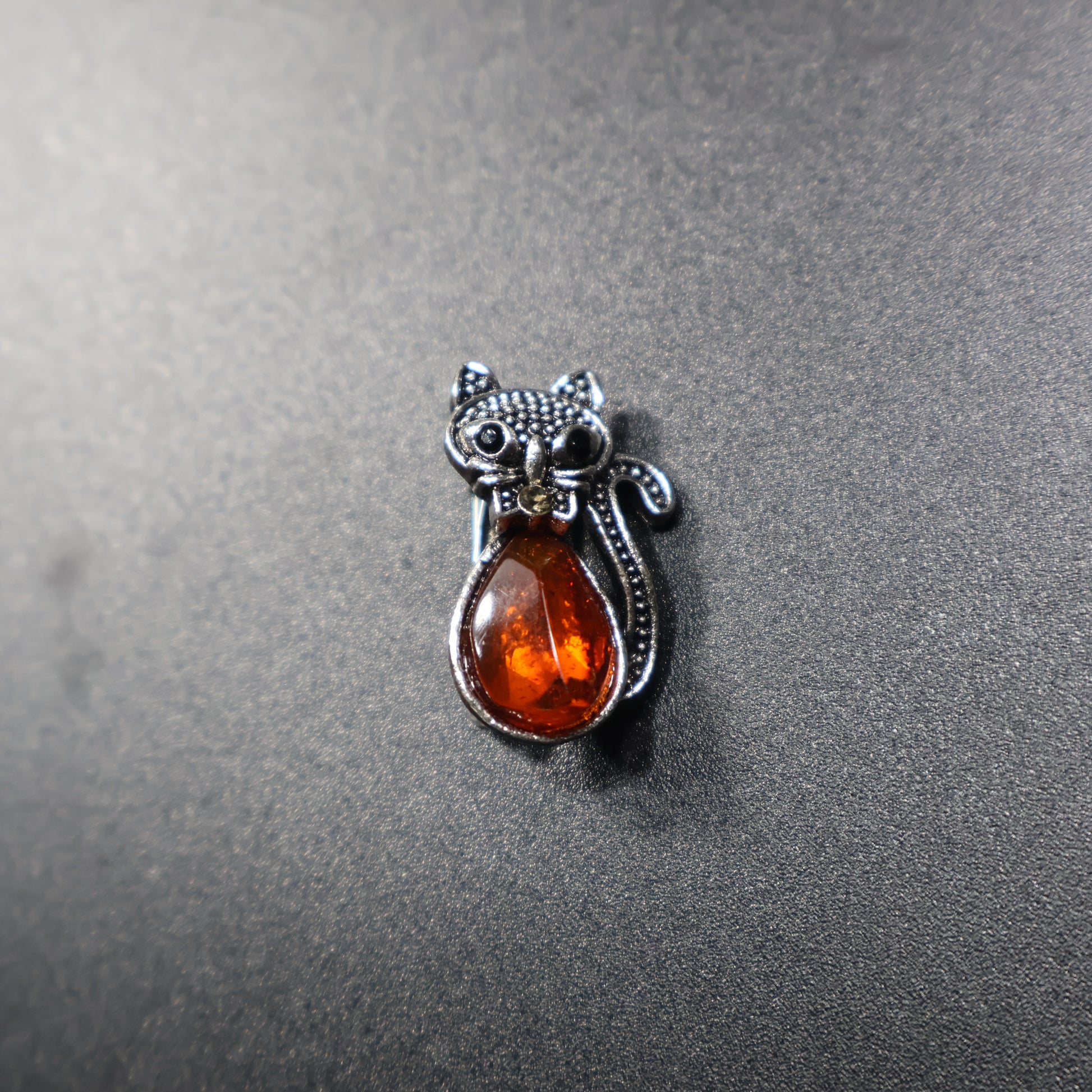 Handcrafted amber black cat brooch gold gift packaging presentation