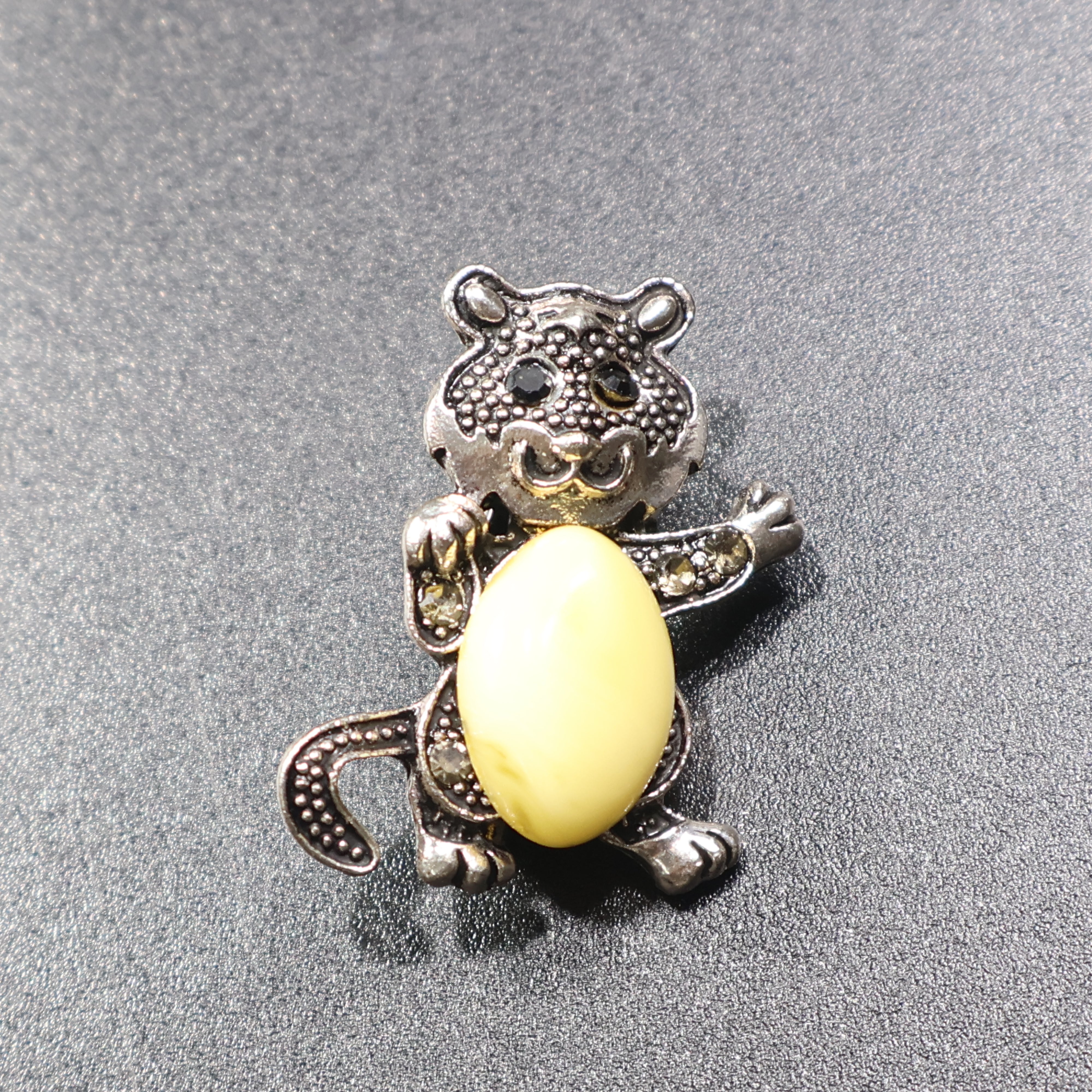Made in USA genuine natural Baltic amber cat brooch silver tail down by KIZIMA