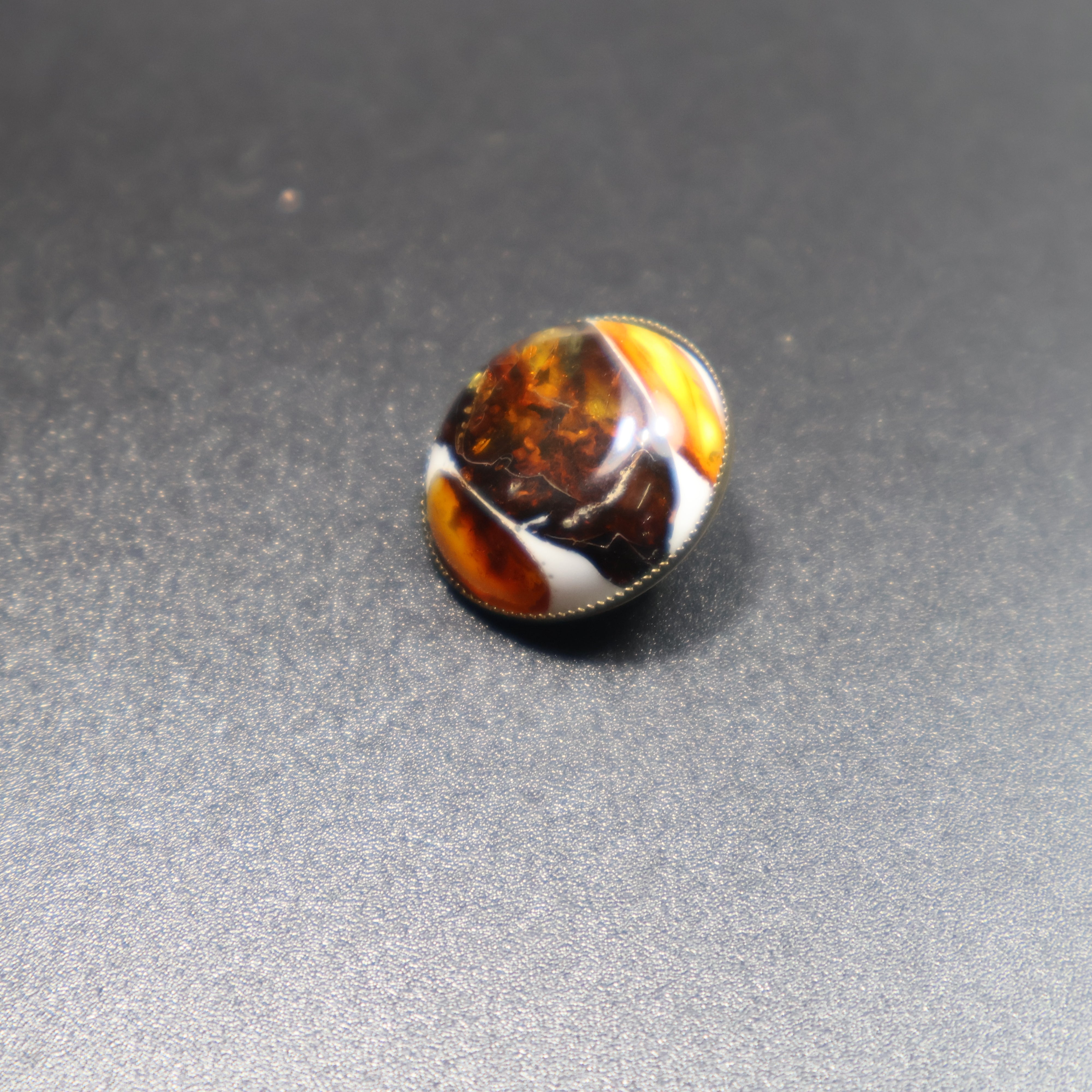 Natural Baltic amber dalmatian dog brooch pin back detail