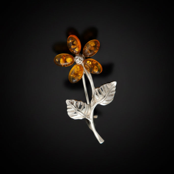 Made in USA genuine natural Baltic amber flower brooch sterling silver by KIZIMA