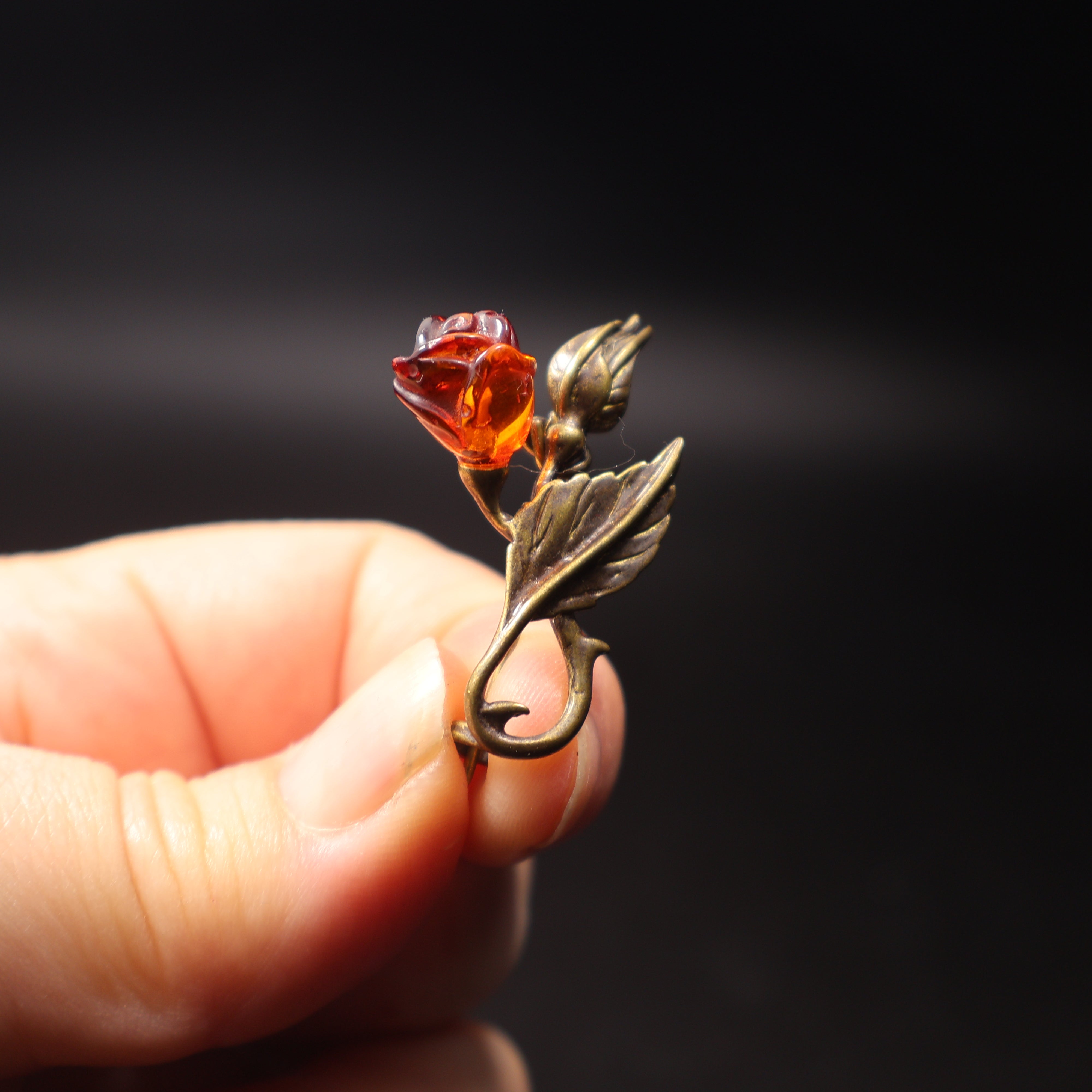 Made in USA amber flower bud brooch KIZIMA growth-minded gift
