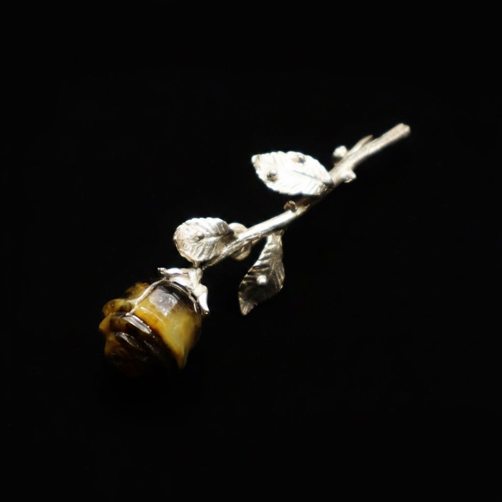 Natural Baltic amber gothic rose brooch pin back, handcrafted in Brooklyn NY