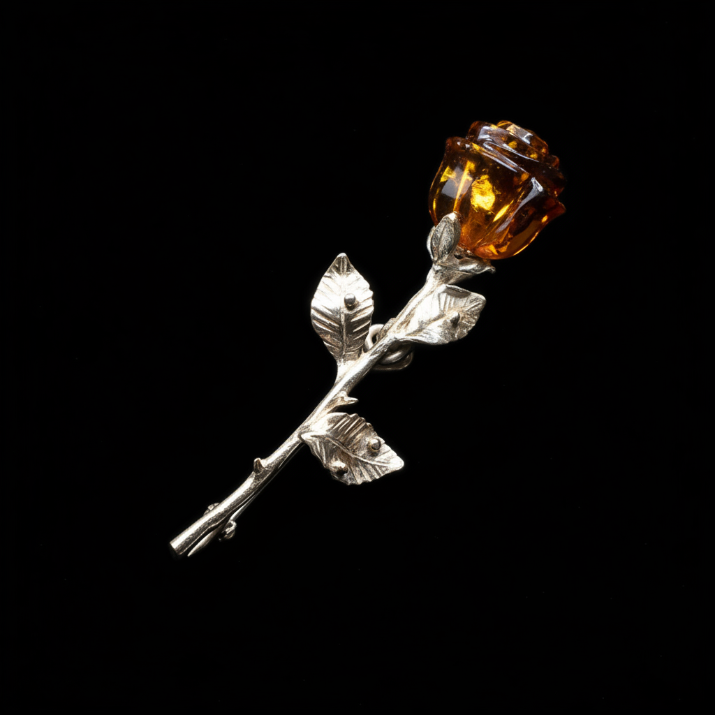 Made in USA genuine natural Baltic amber gothic rose brooch by KIZIMA