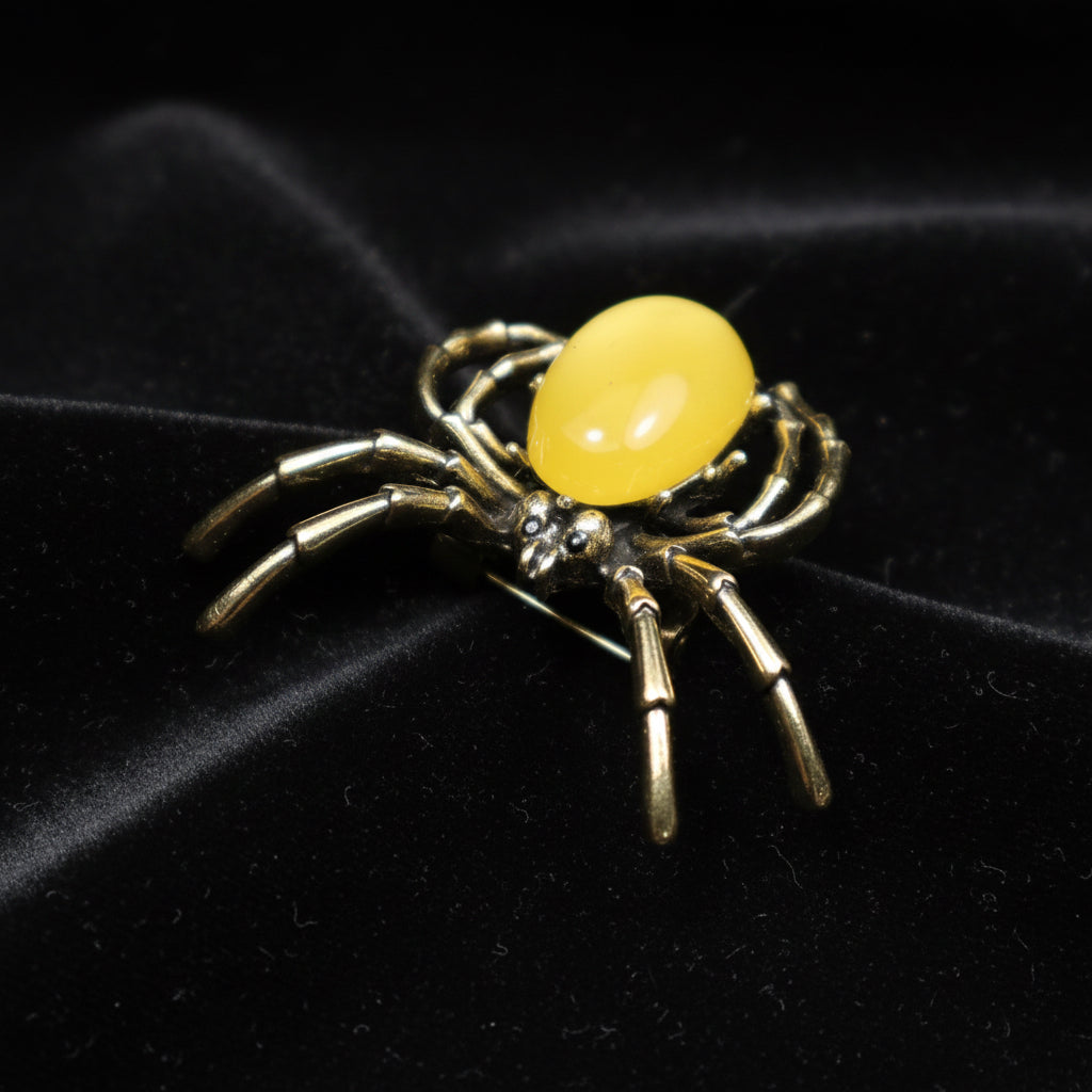 Natural Baltic amber spider pin back, handcrafted in Brooklyn NY