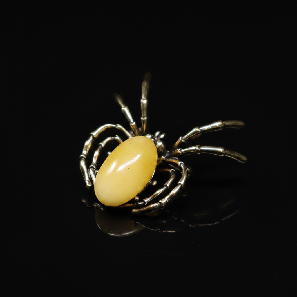 Made in USA genuine natural Baltic amber gothic spider pin additional view