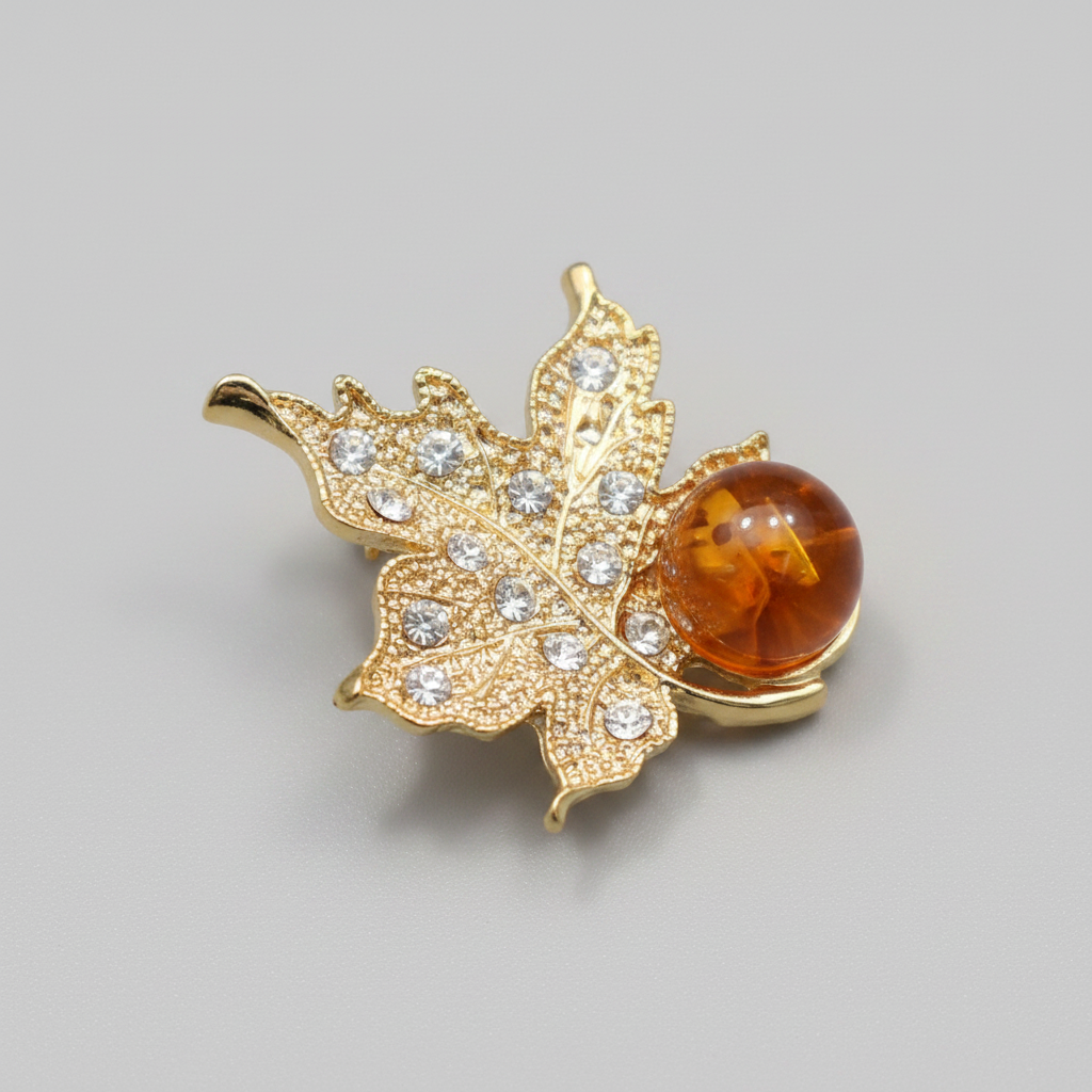 Made in USA amber leaf brooch KIZIMA additional view