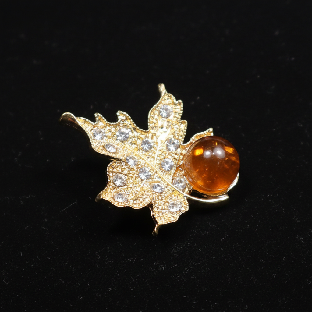 Made in USA Genuine Natural Baltic Amber Leaf Brooch, Gold & Silver KIZIMA®