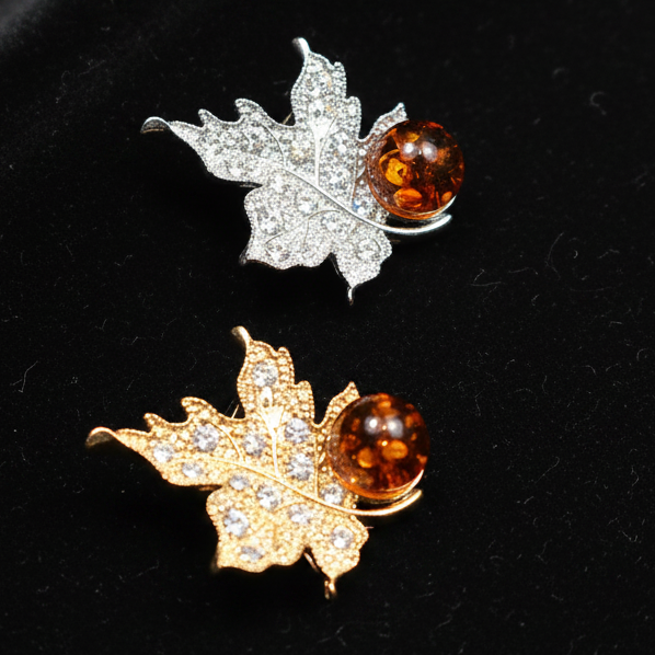 Made in USA genuine natural Baltic amber leaf brooch by KIZIMA additional view