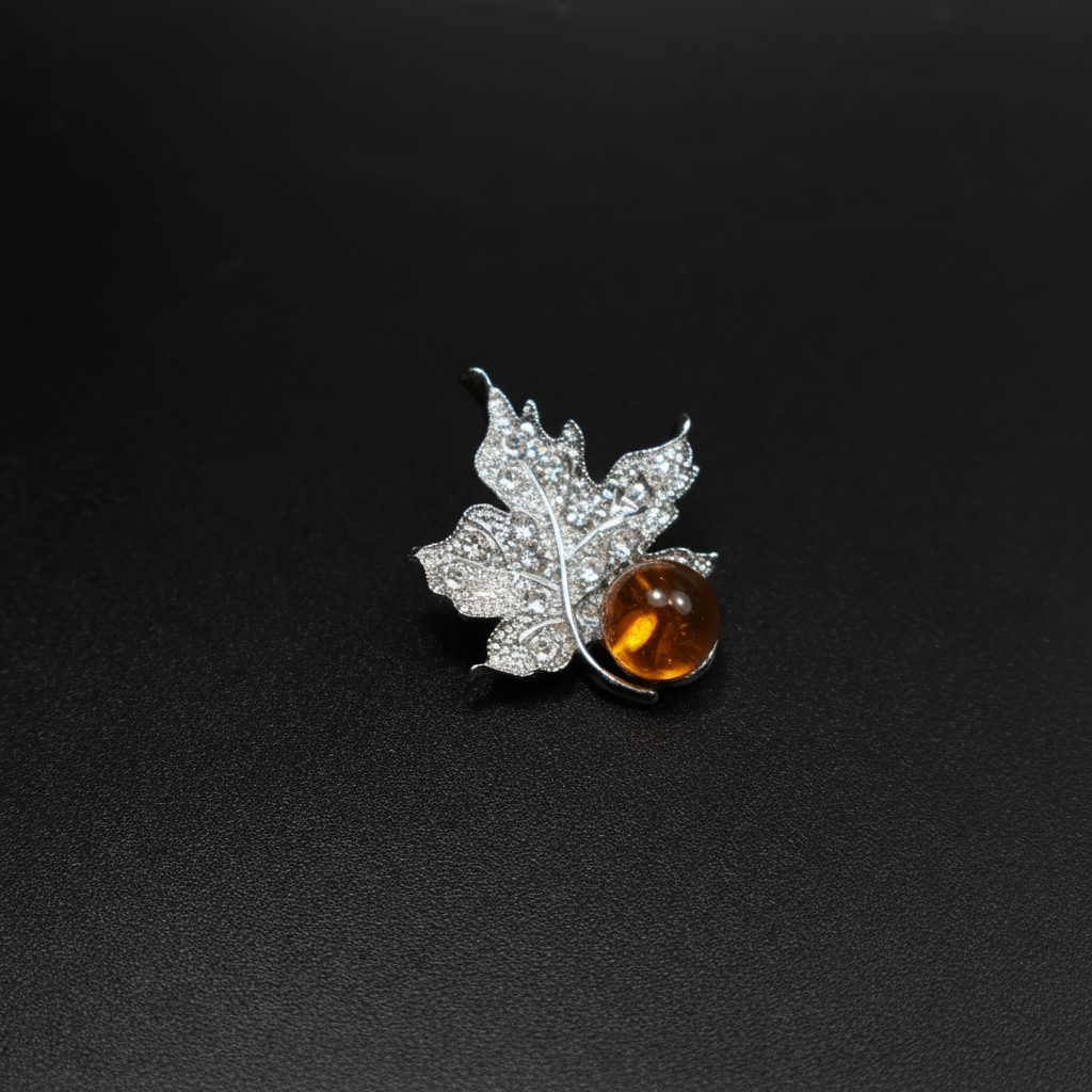 Baltic amber leaf brooch additional detail view