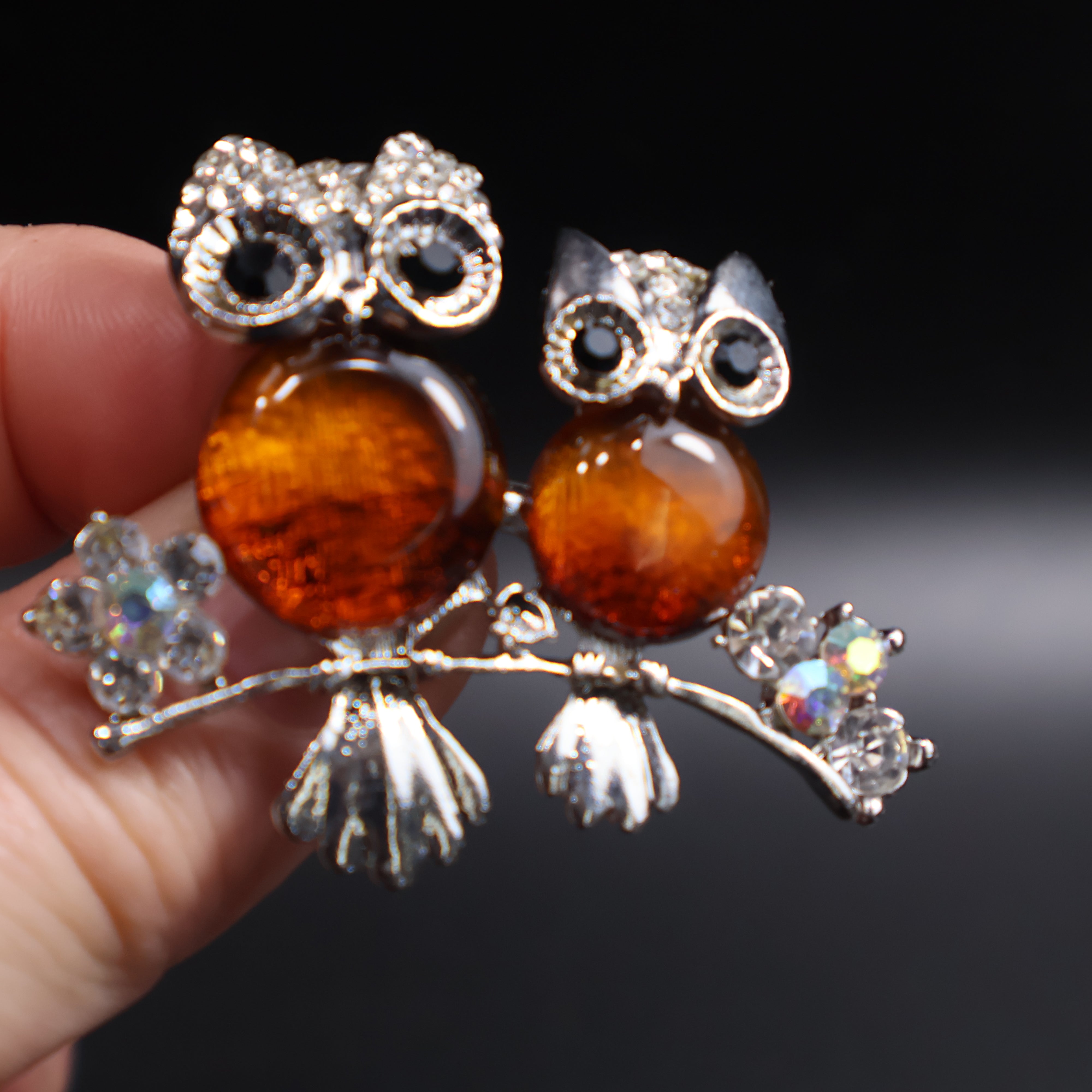 Handcrafted amber owl brooch gift packaging presentation