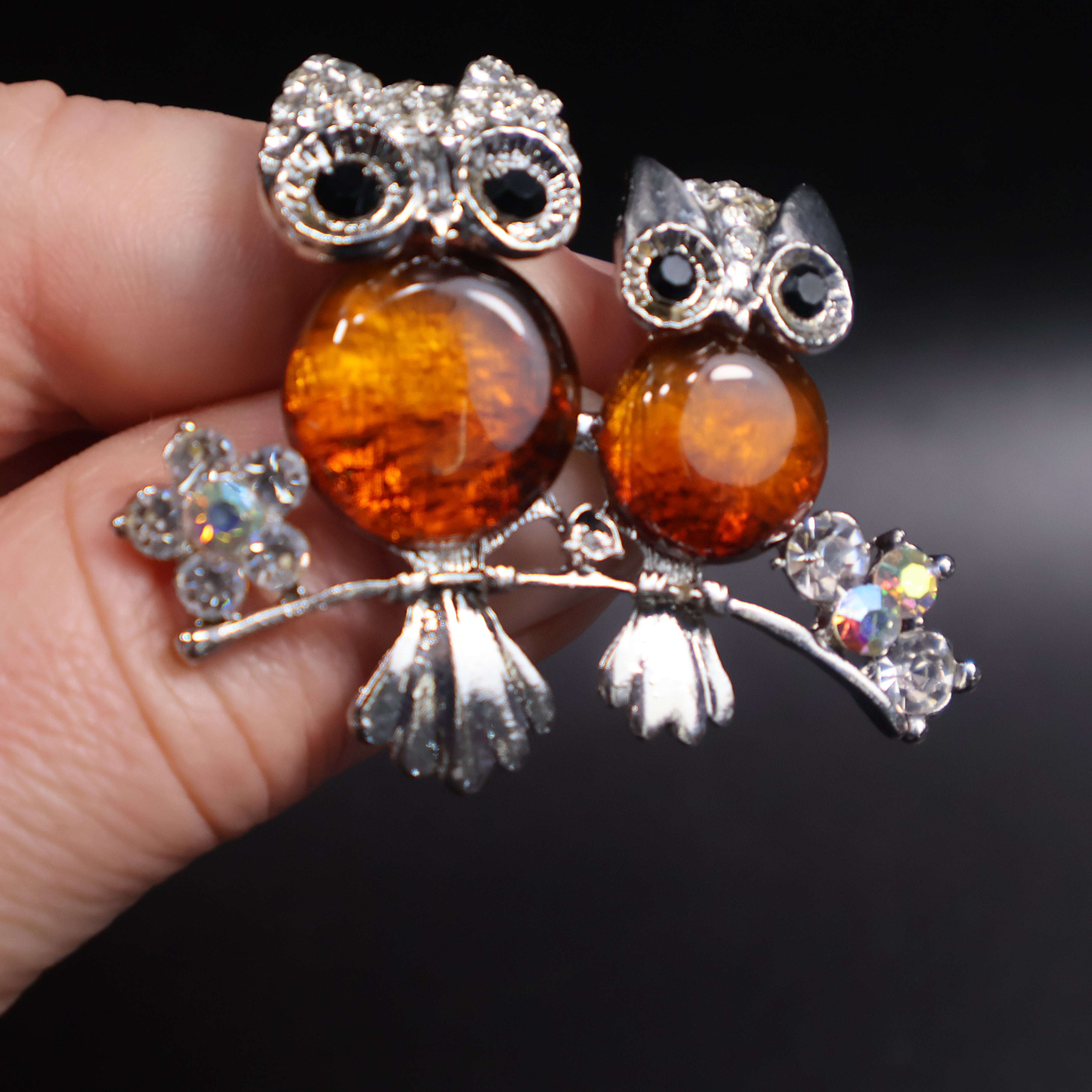 Genuine Baltic amber owl brooch pin back, handcrafted in Brooklyn NY