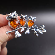 Made in USA amber three owls brooch KIZIMA family gift