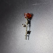 Made in USA genuine natural Baltic amber rose brooch with three leaves by KIZIMA