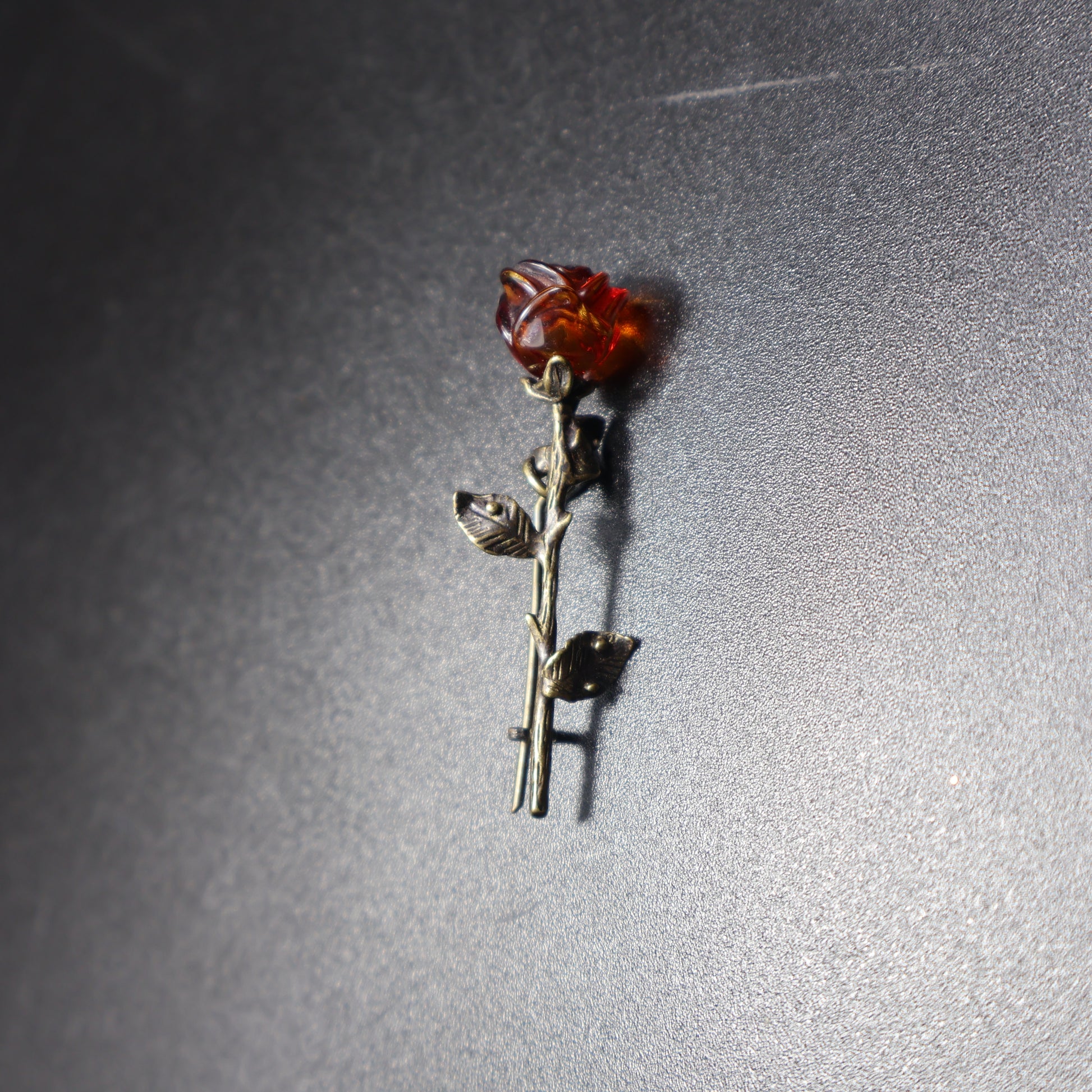 Made in USA genuine natural Baltic amber rose brooch with three leaves by KIZIMA
