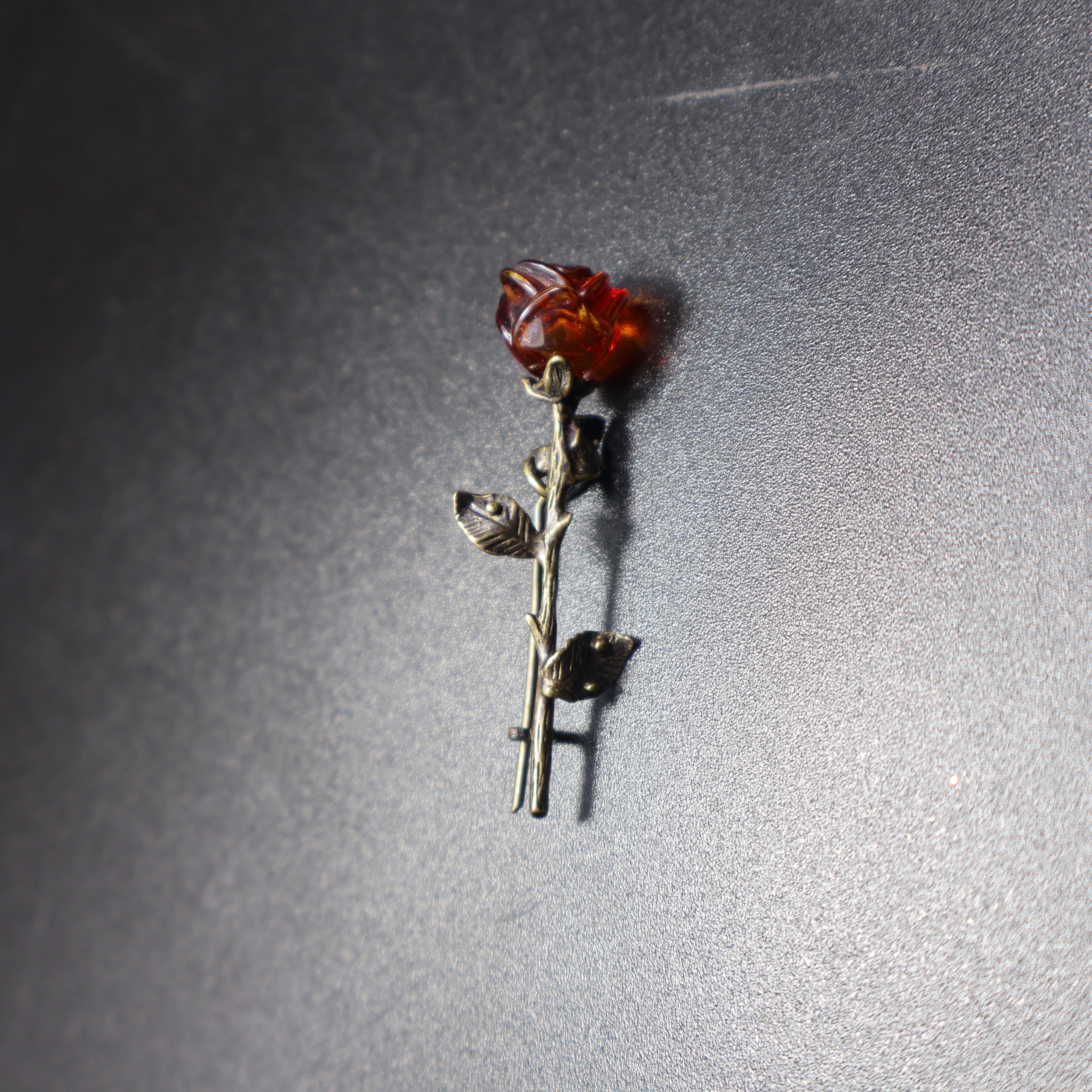 Made in USA genuine natural Baltic amber rose brooch with three leaves by KIZIMA