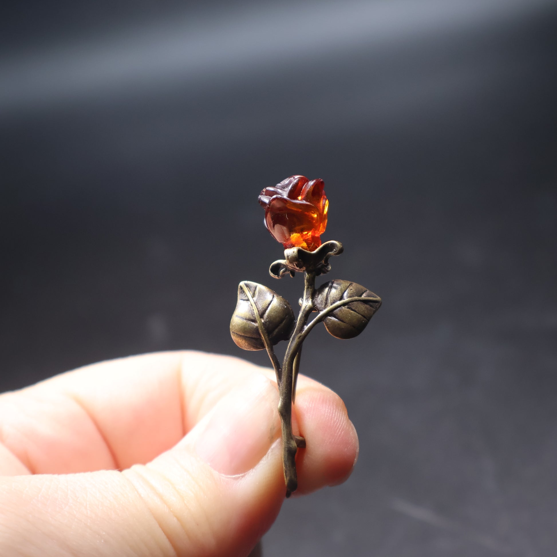 Genuine Baltic amber rose brooch pin back, handcrafted in Brooklyn NY
