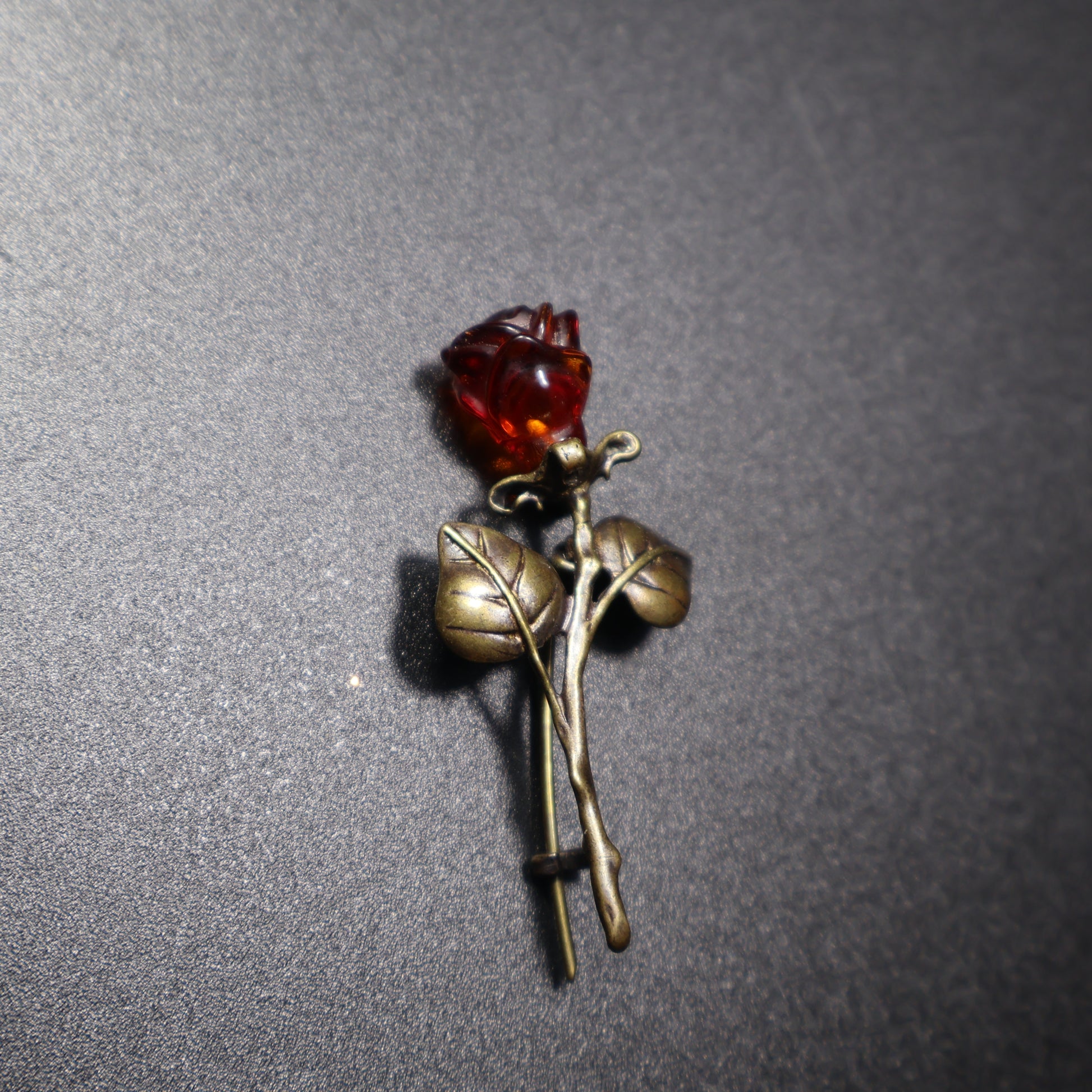 Made in USA genuine natural Baltic amber rose brooch with two leaves by KIZIMA