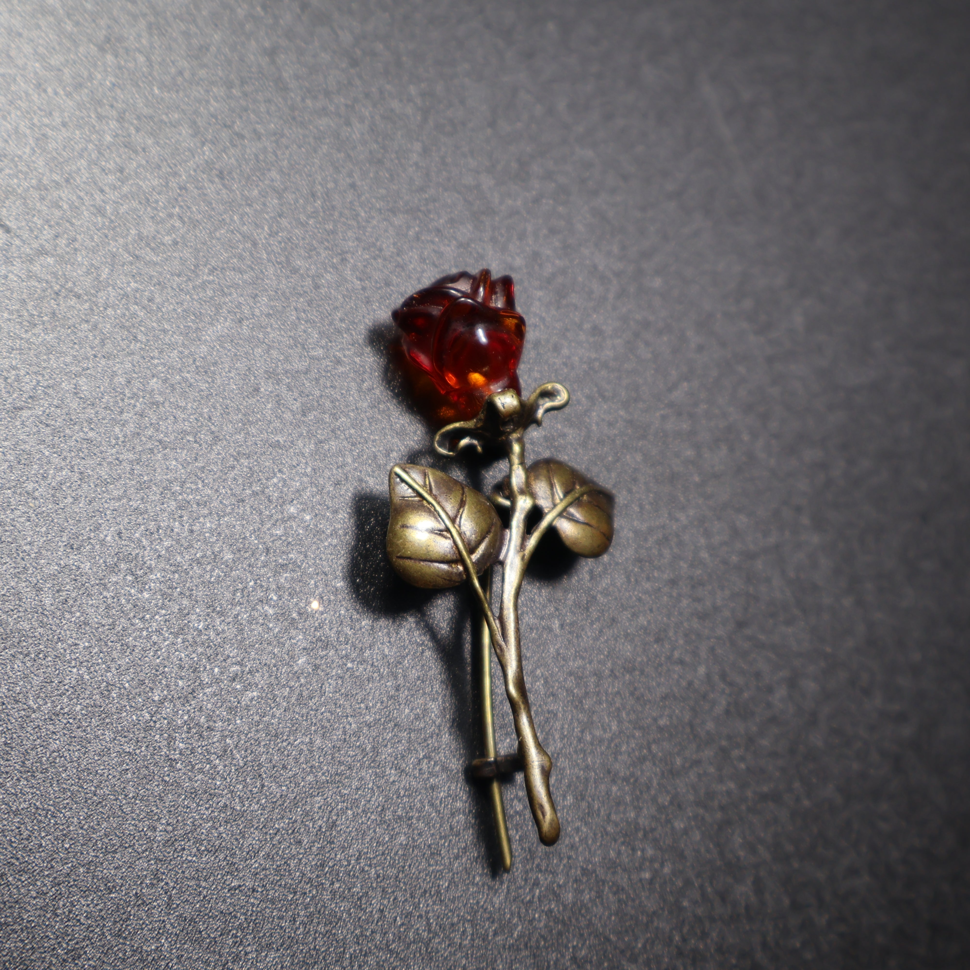 Made in USA genuine natural Baltic amber rose brooch with two leaves by KIZIMA