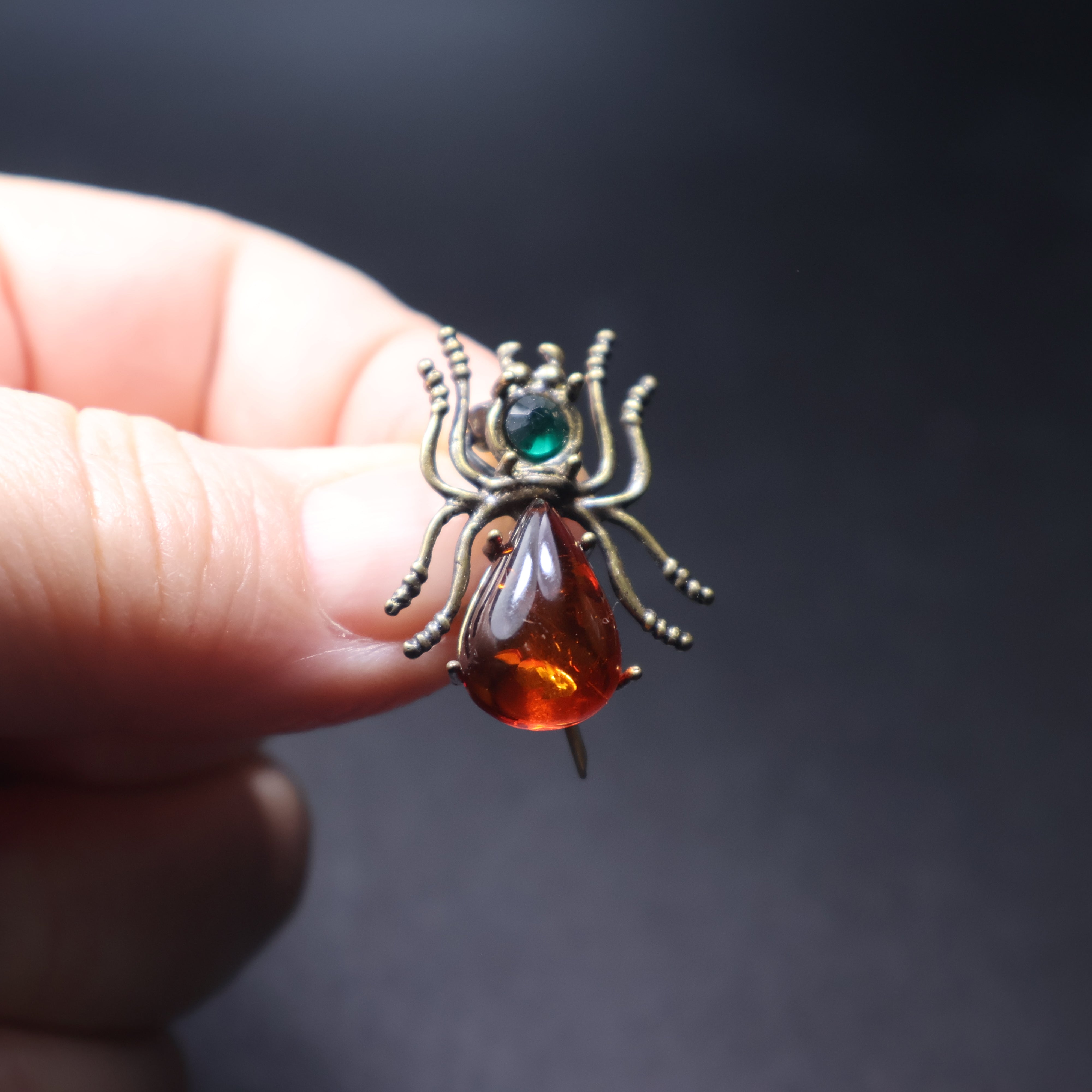 Genuine Baltic amber spider brooch pin back, handcrafted in Brooklyn NY