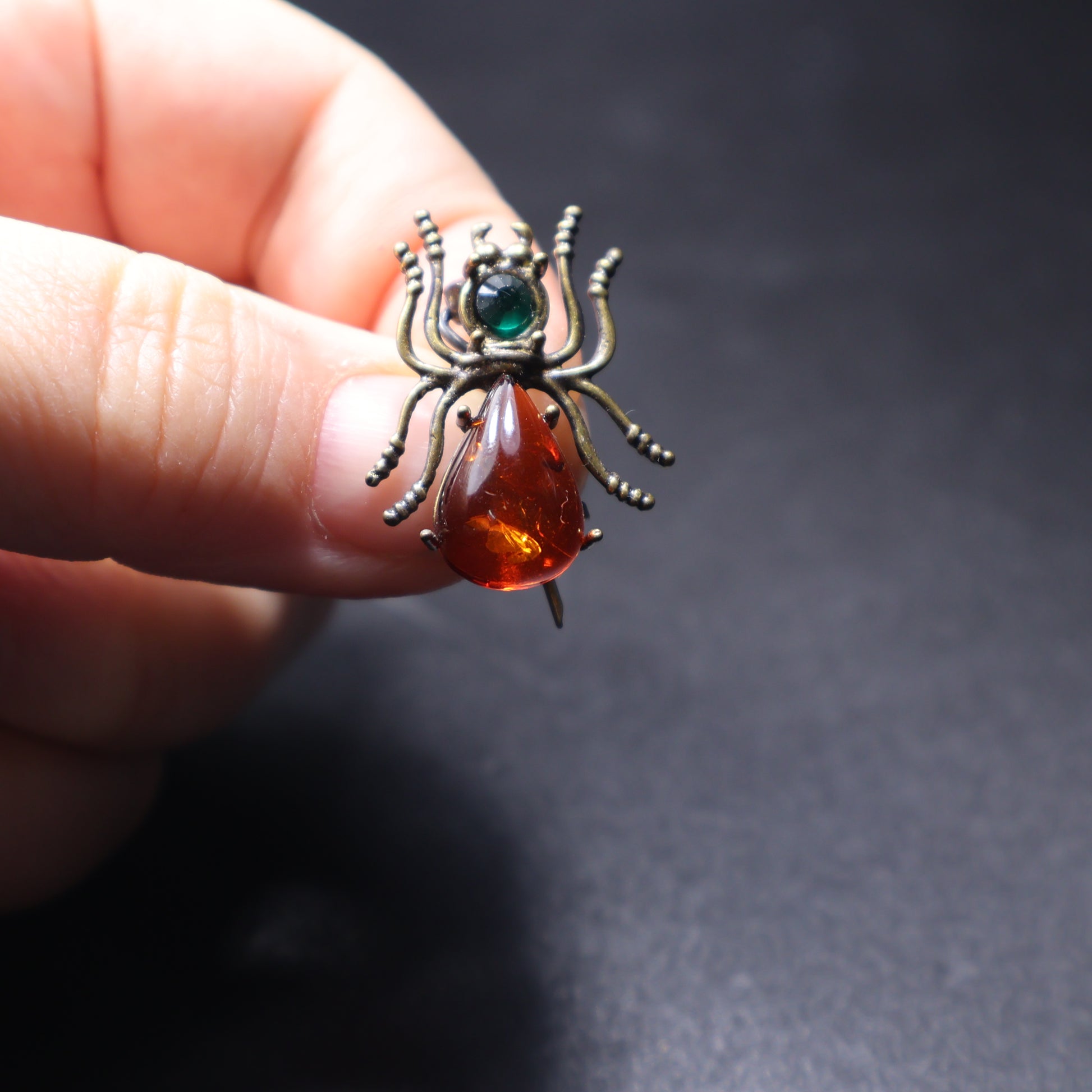 Made in USA genuine natural Baltic amber spider brooch with amber belly by KIZIMA