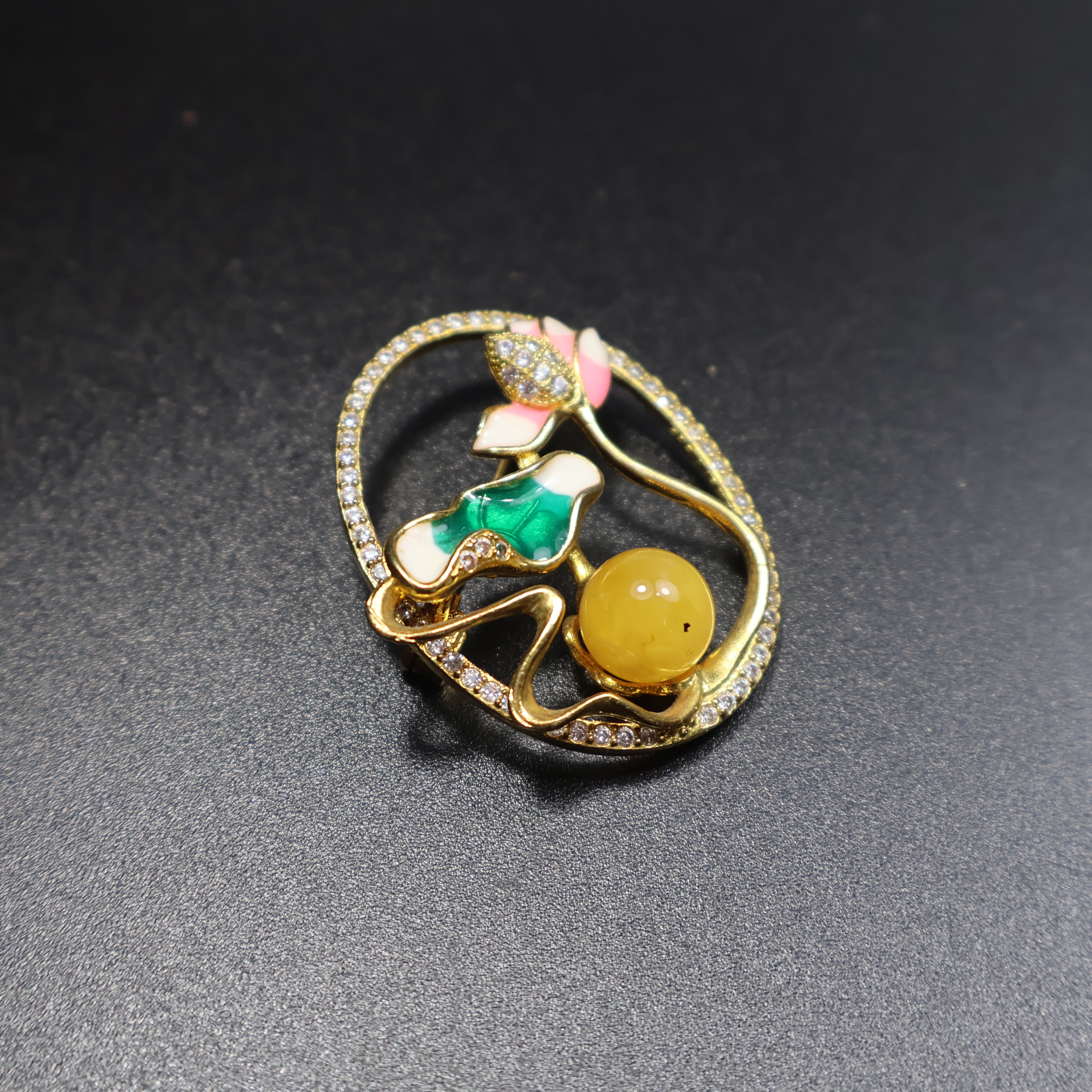 Natural Baltic amber brooch pin back detail, handcrafted in Brooklyn NY