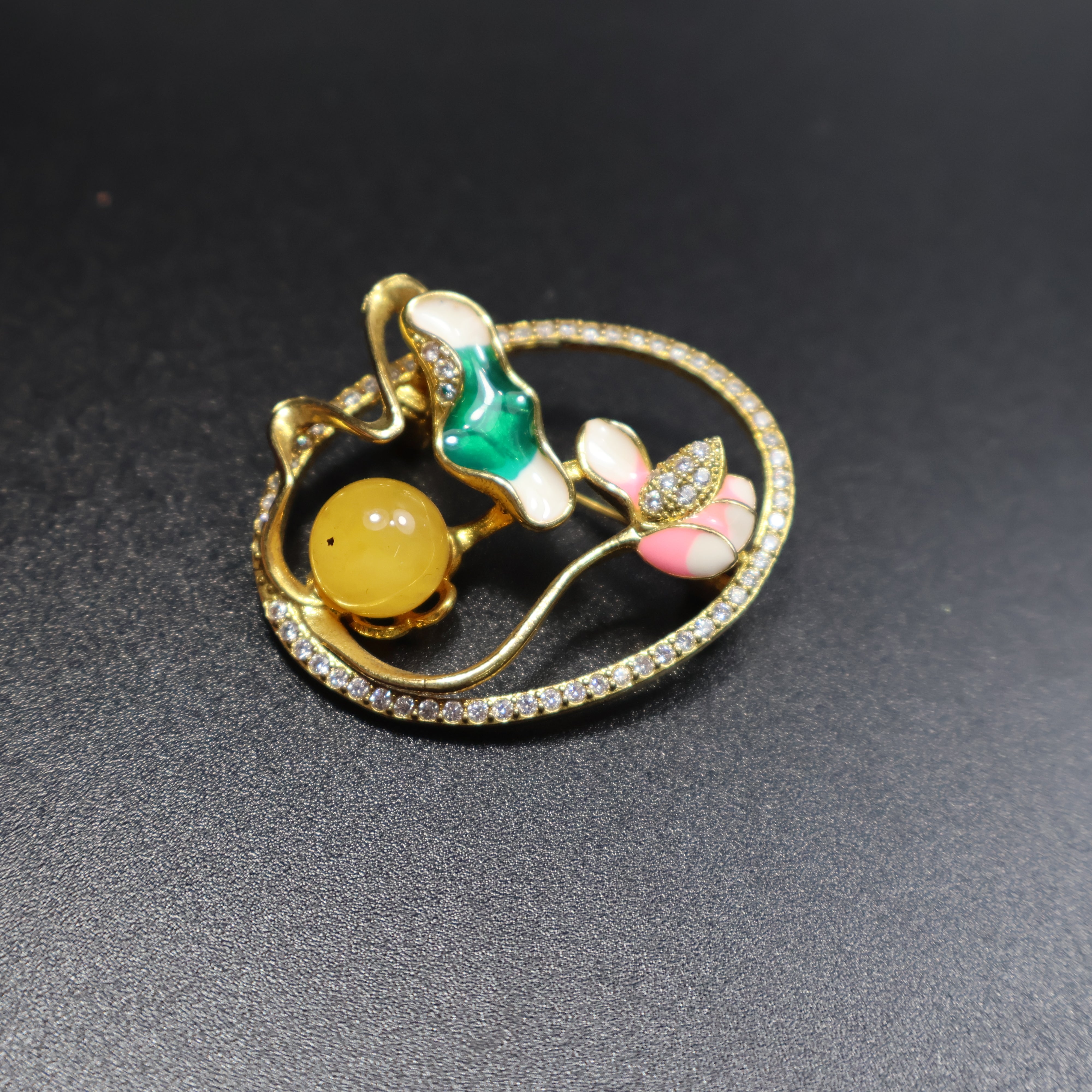Genuine Baltic amber brooch worn as jewelry accessory