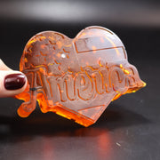 Made in USA Natural Baltic Amber America heart figurine by KIZIMA®, patriotic amber keepsake for America 250 — main view